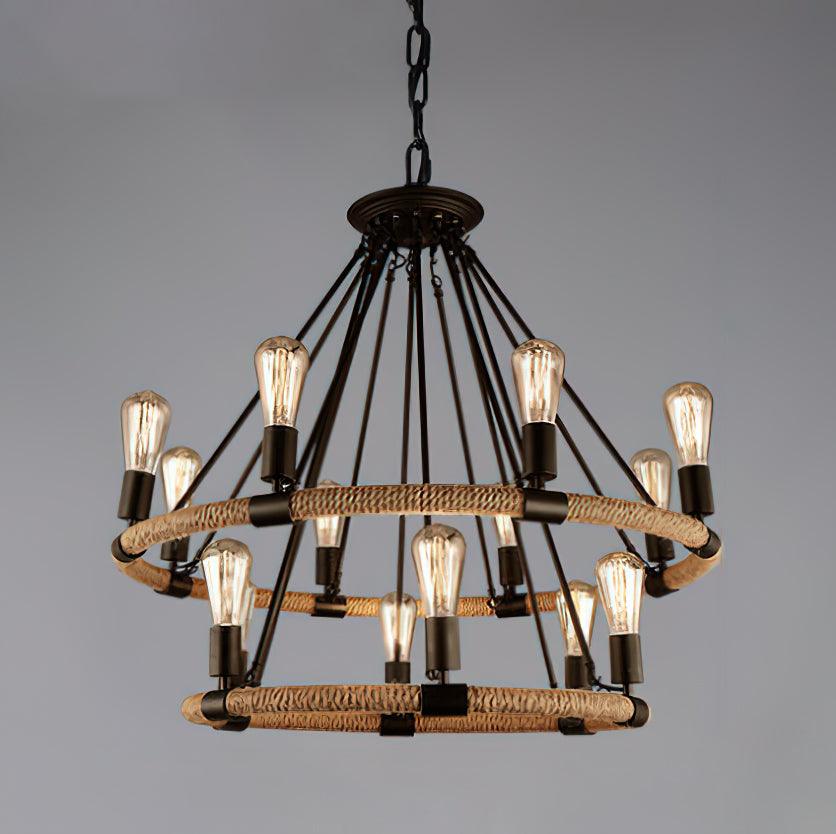 Hemp Rope Industrial Large Circle Chandelier - Image 18