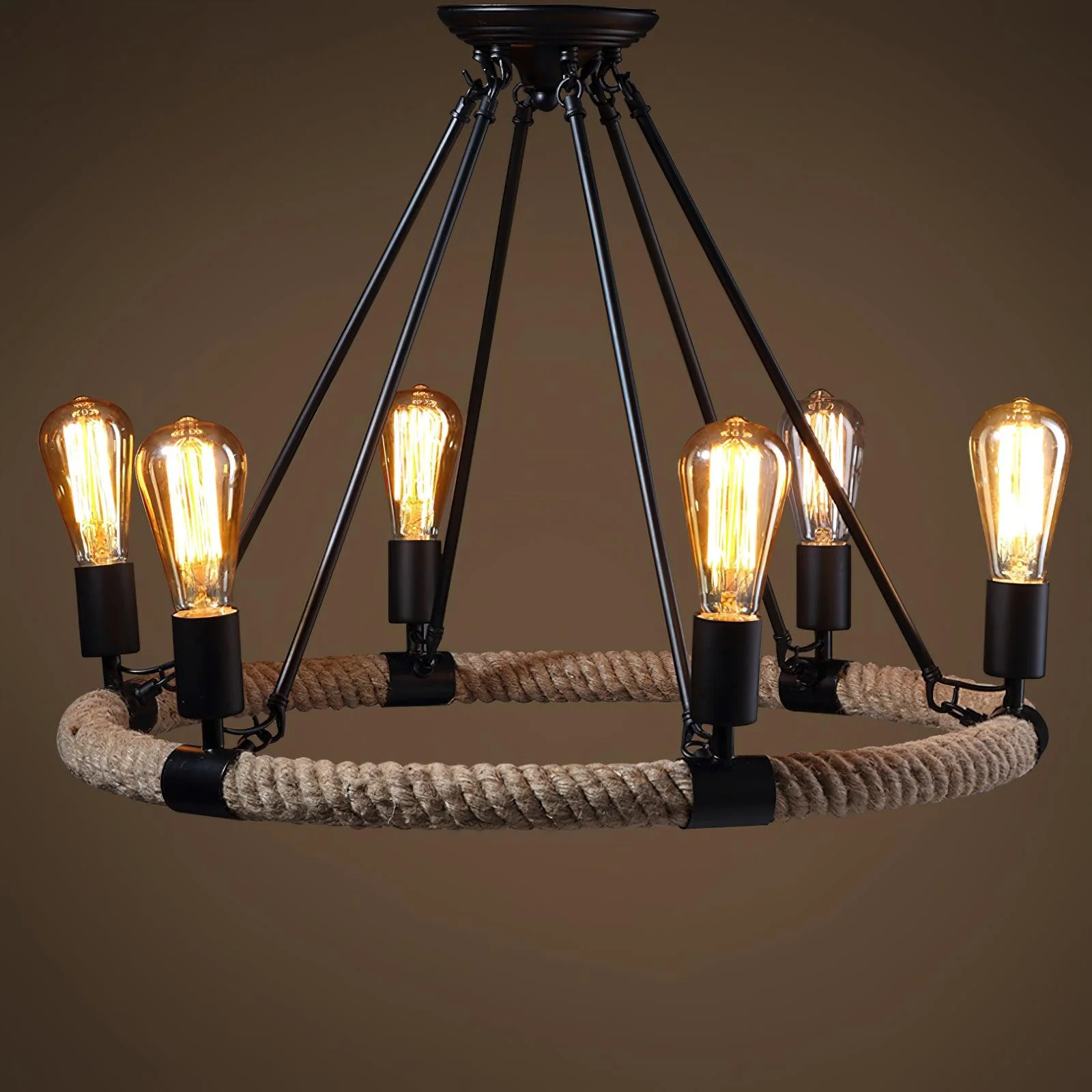 Hemp Rope Industrial Large Circle Chandelier - Image 19