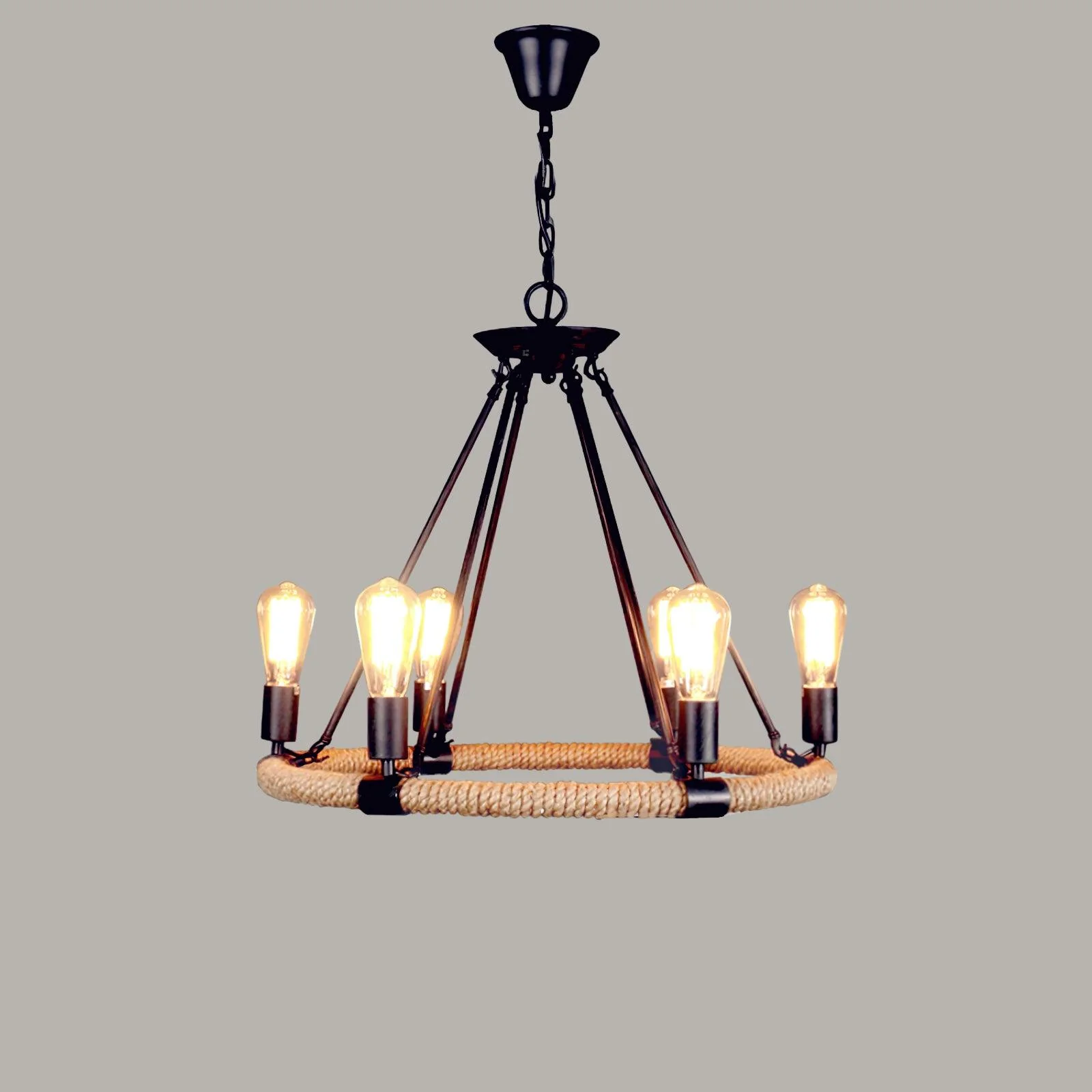 Hemp Rope Industrial Large Circle Chandelier - Image 20