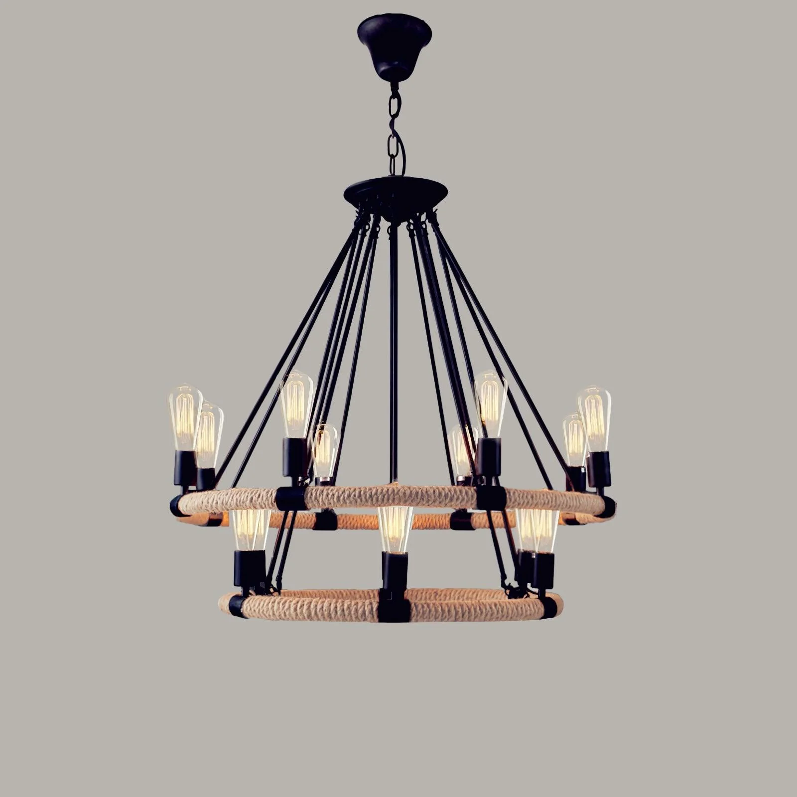 Hemp Rope Industrial Large Circle Chandelier - Image 21