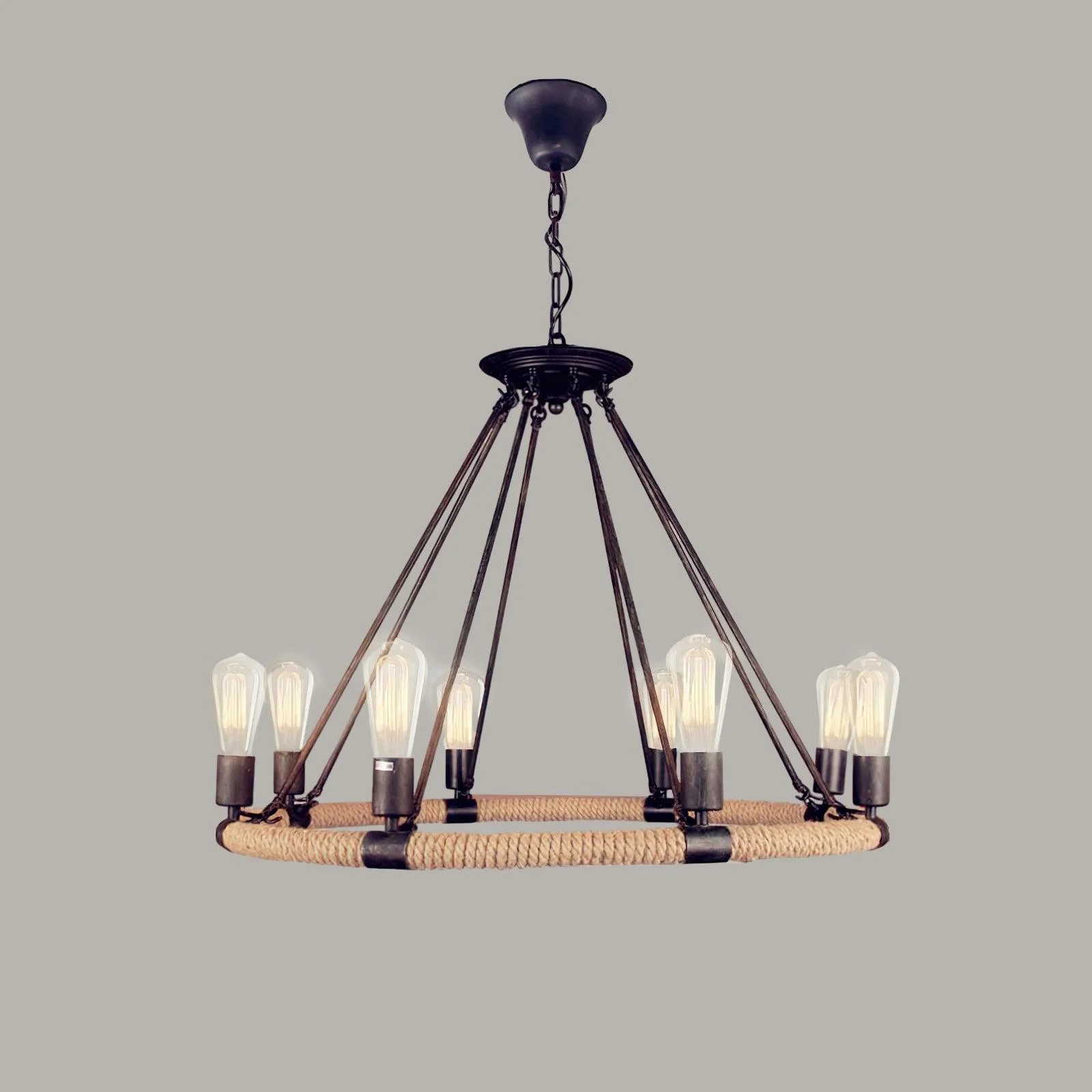 Hemp Rope Industrial Large Circle Chandelier - Image 22