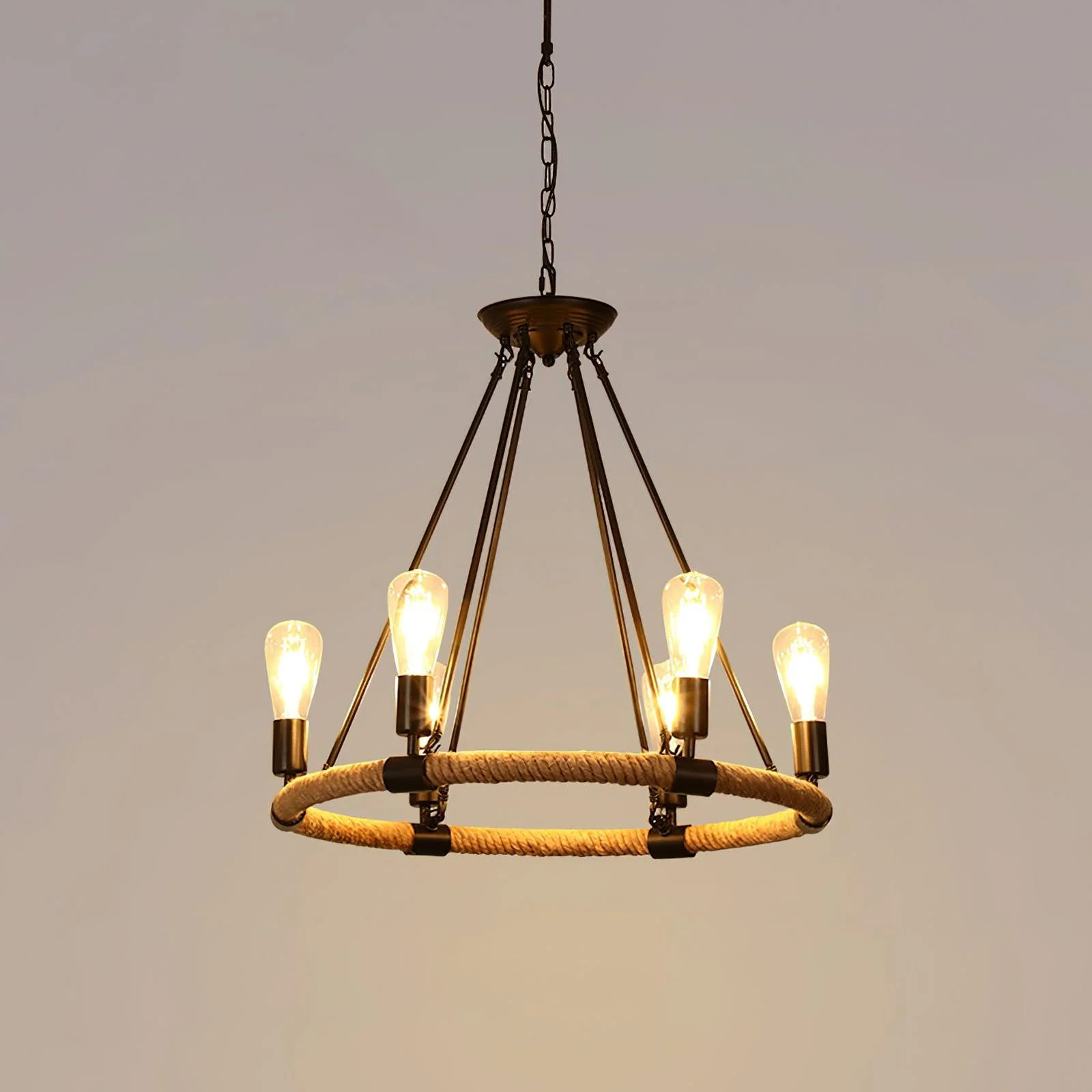 Hemp Rope Industrial Large Circle Chandelier - Image 23