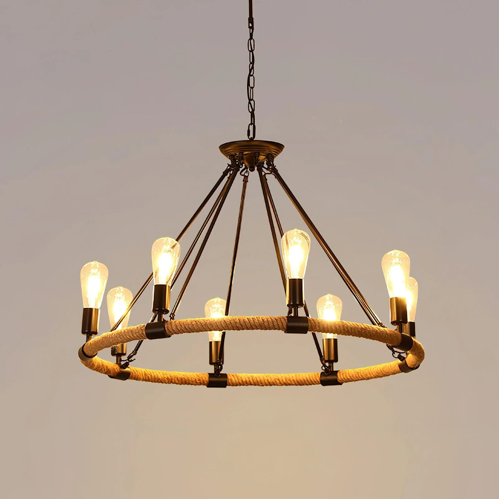 Hemp Rope Industrial Large Circle Chandelier - Image 24