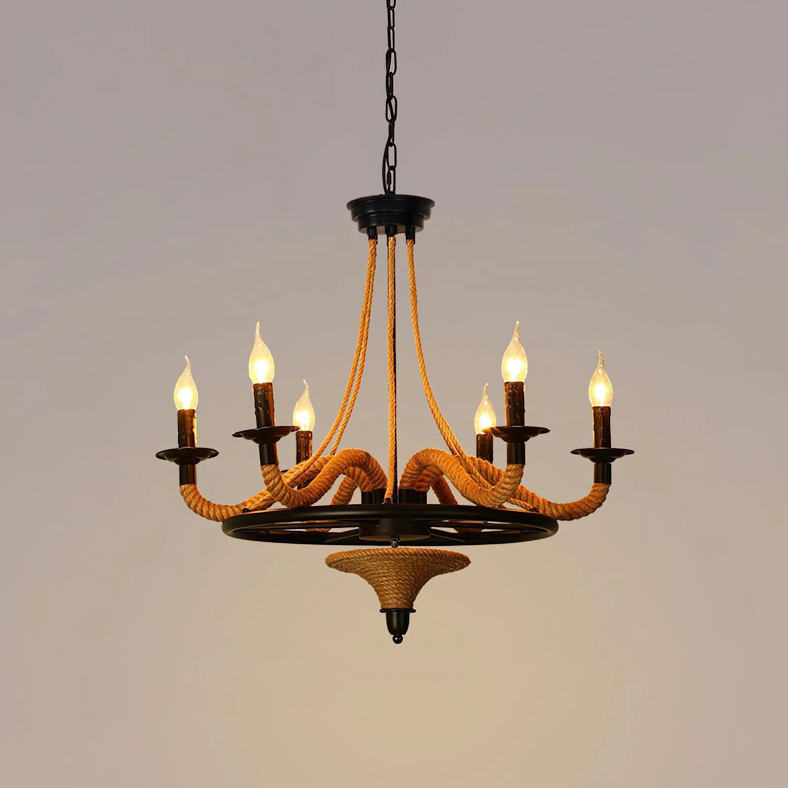 Hemp Rope Industrial Large Wheel Chandelier - Image 22