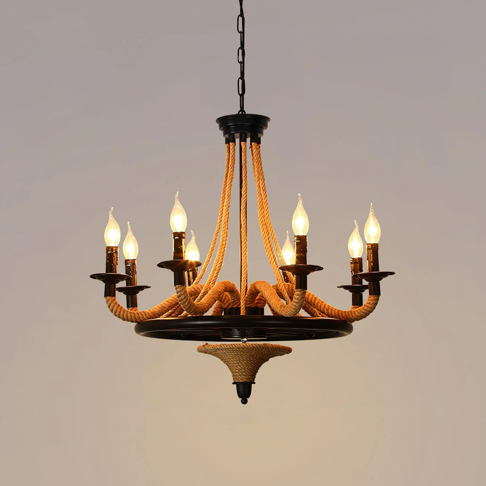 Hemp Rope Industrial Large Wheel Chandelier - Image 23