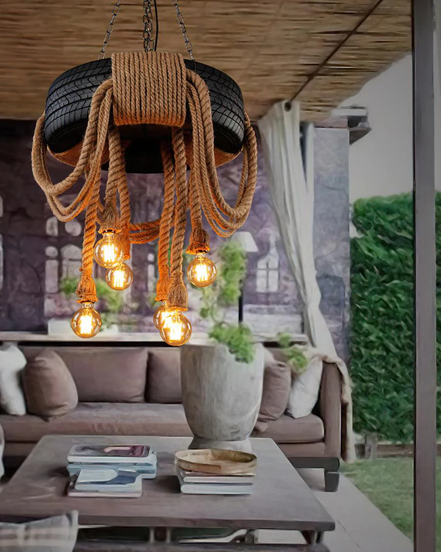 Hemp Rope Industrial Tire Chandelier - Image 7