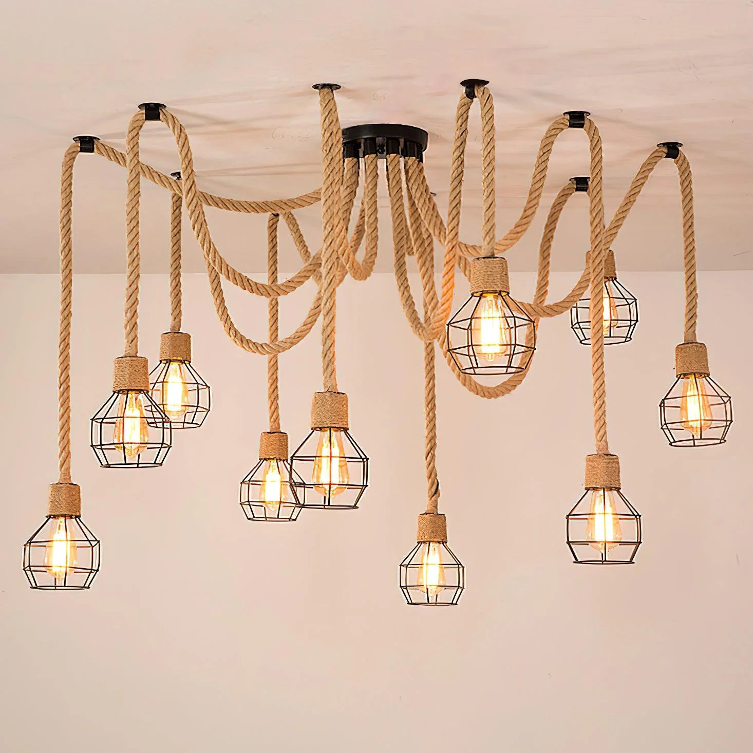 Hemp Rope Scattered Flower Chandelier - Image 13