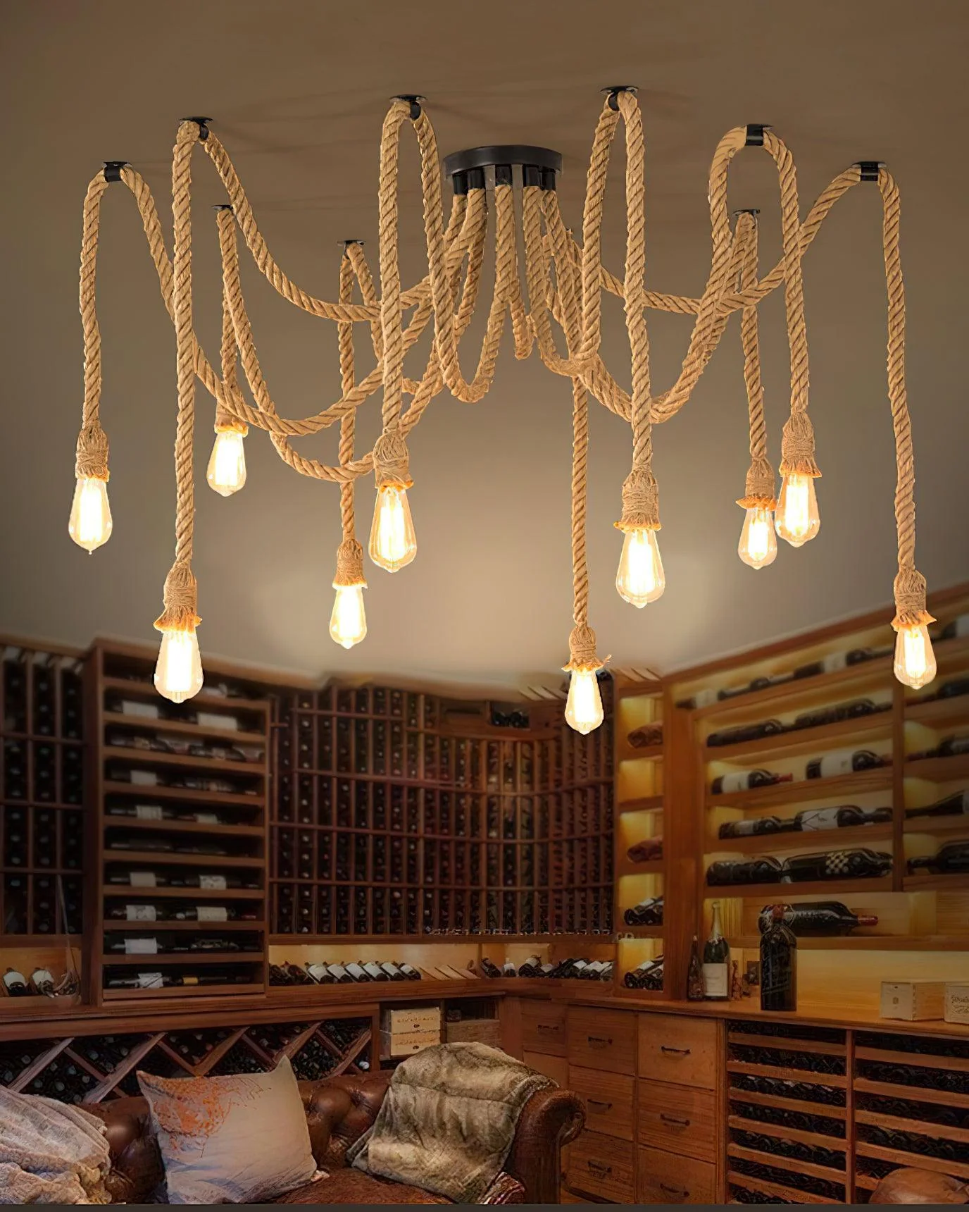 Hemp Rope Scattered Flower Chandelier - Image 7