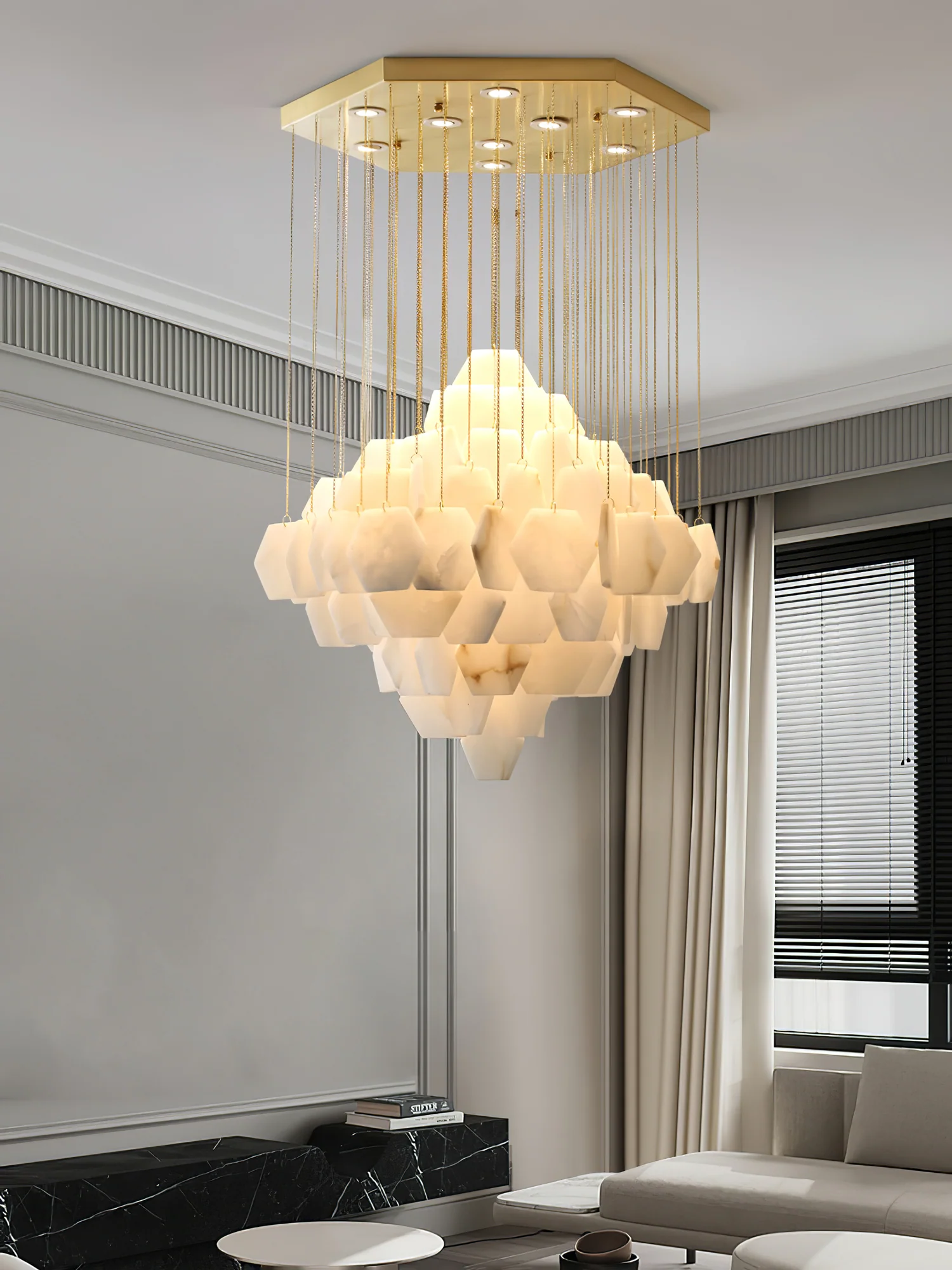 Hexa Alabaster Cascade Chandelier - Image 13