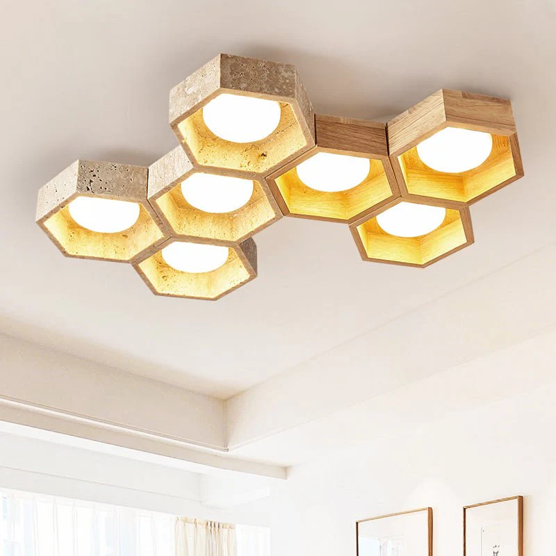 Honeycomb Travertine Ceiling Lamp - Image 3