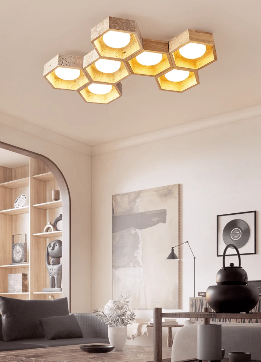 Honeycomb Travertine Ceiling Lamp - Image 40