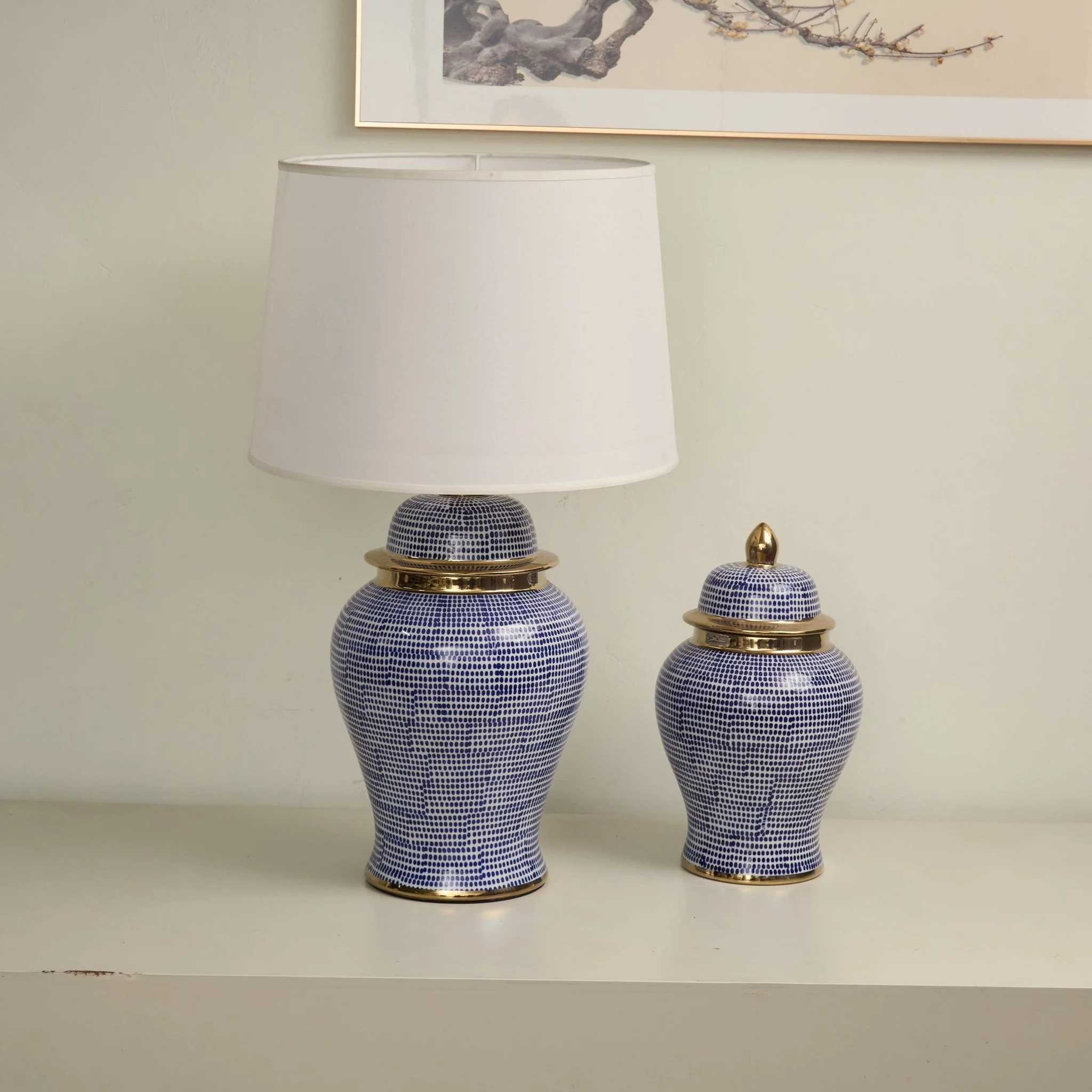 Indigo Dot Patterned Ceramic Table Lamp - Image 3