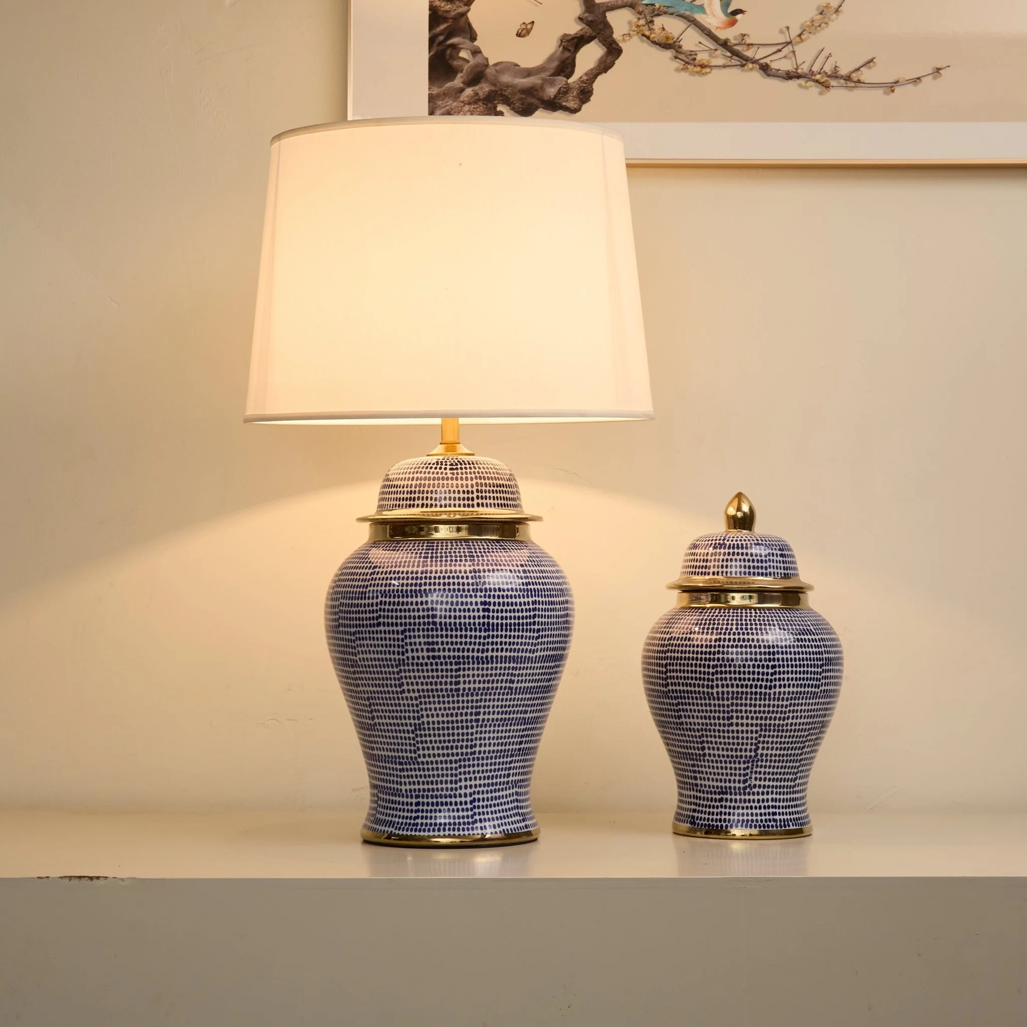 Indigo Dot Patterned Ceramic Table Lamp - Image 4