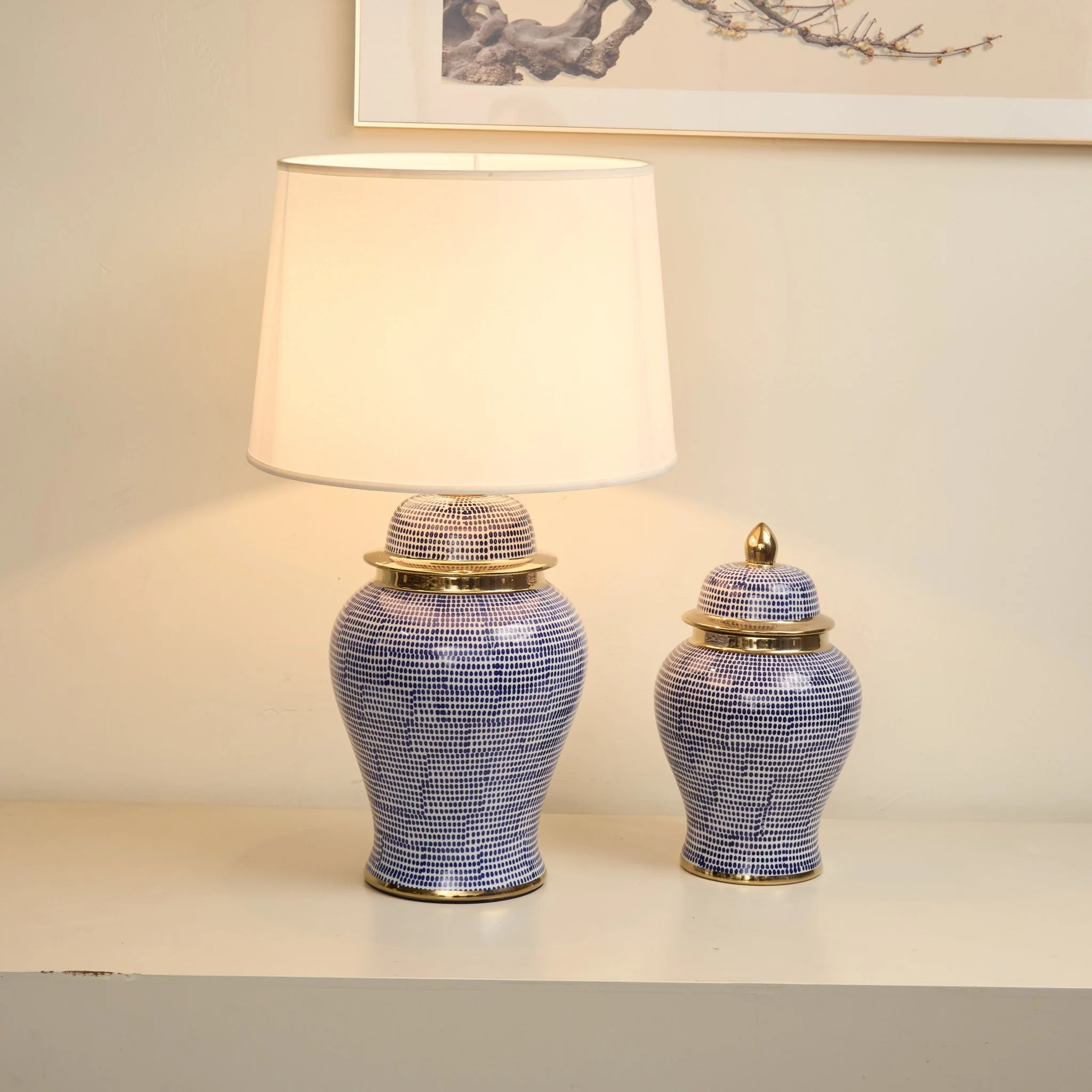 Indigo Dot Patterned Ceramic Table Lamp - Image 5