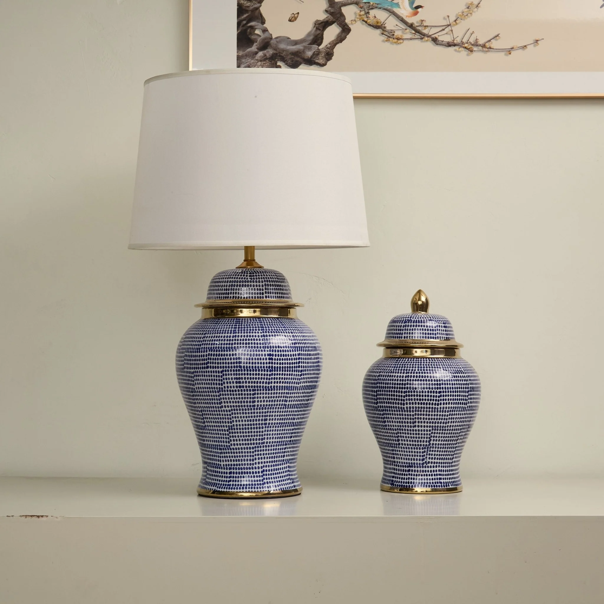 Indigo Dot Patterned Ceramic Table Lamp - Image 6