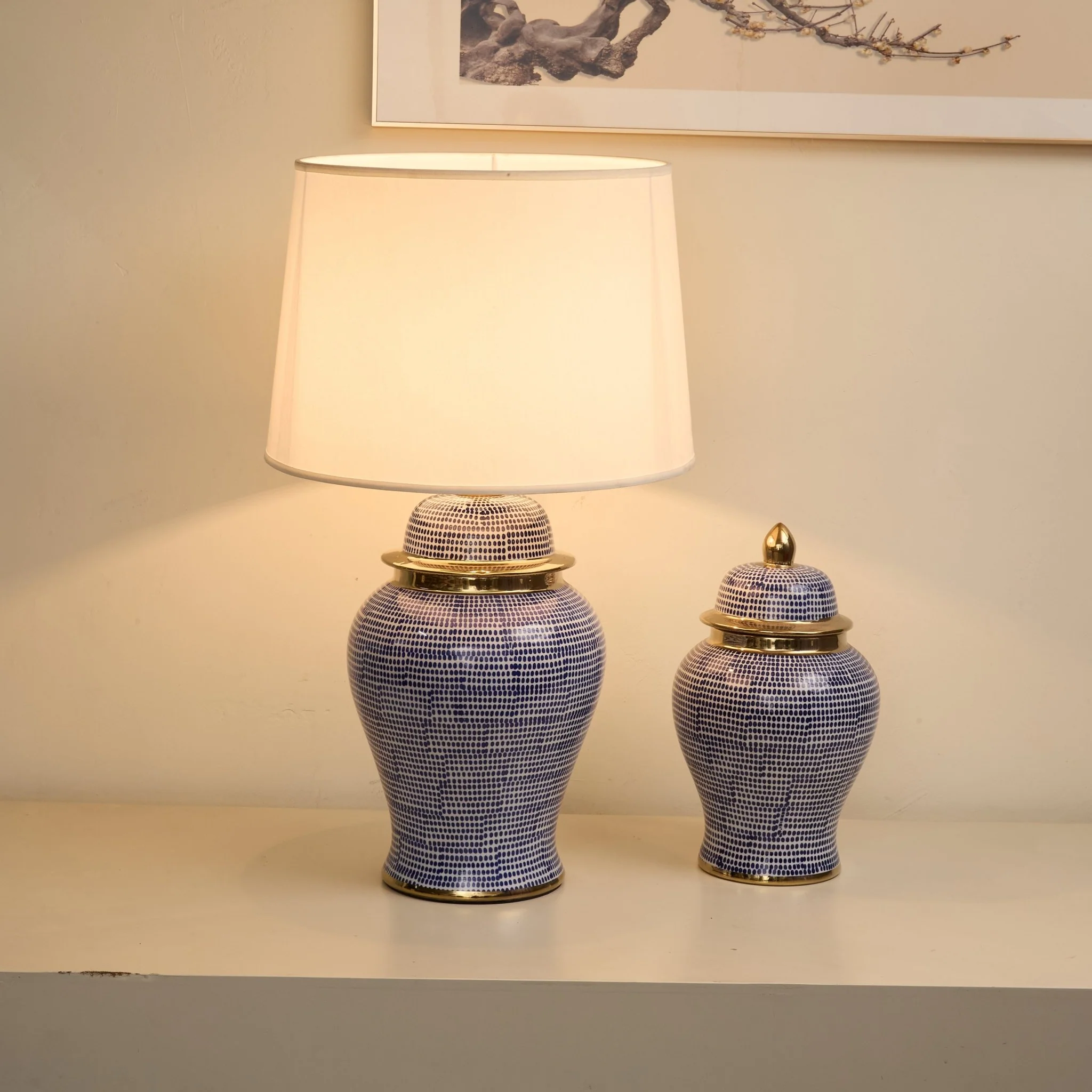 Indigo Dot Patterned Ceramic Table Lamp - Image 7