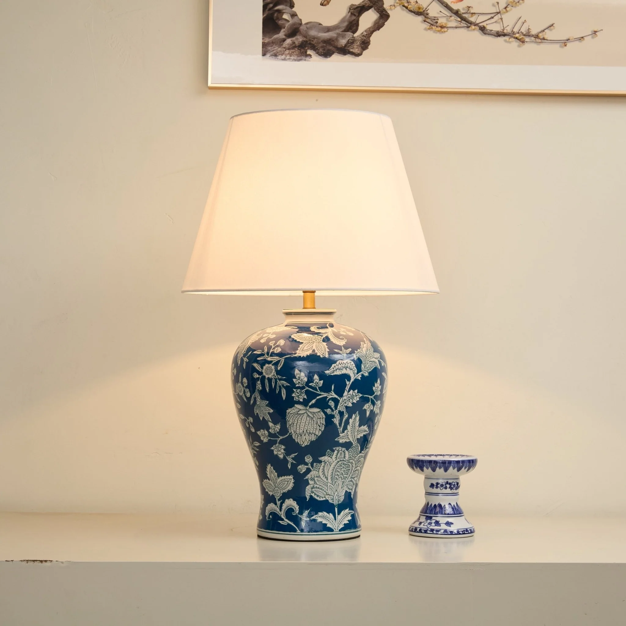 Indigo Floral Vine Ceramic Table Lamp - Image 6