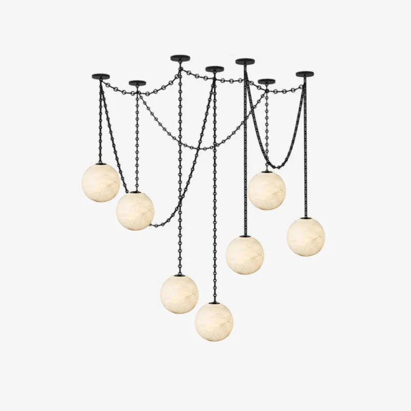 Industrial Alabaster Orb Chain Chandelier - Image 11