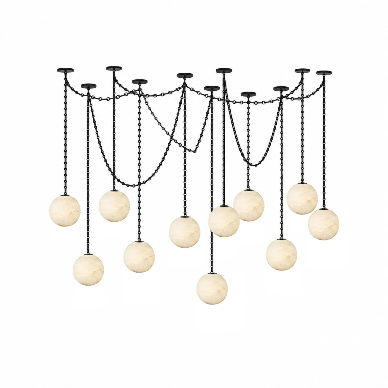 Industrial Alabaster Orb Chain Chandelier - Image 12