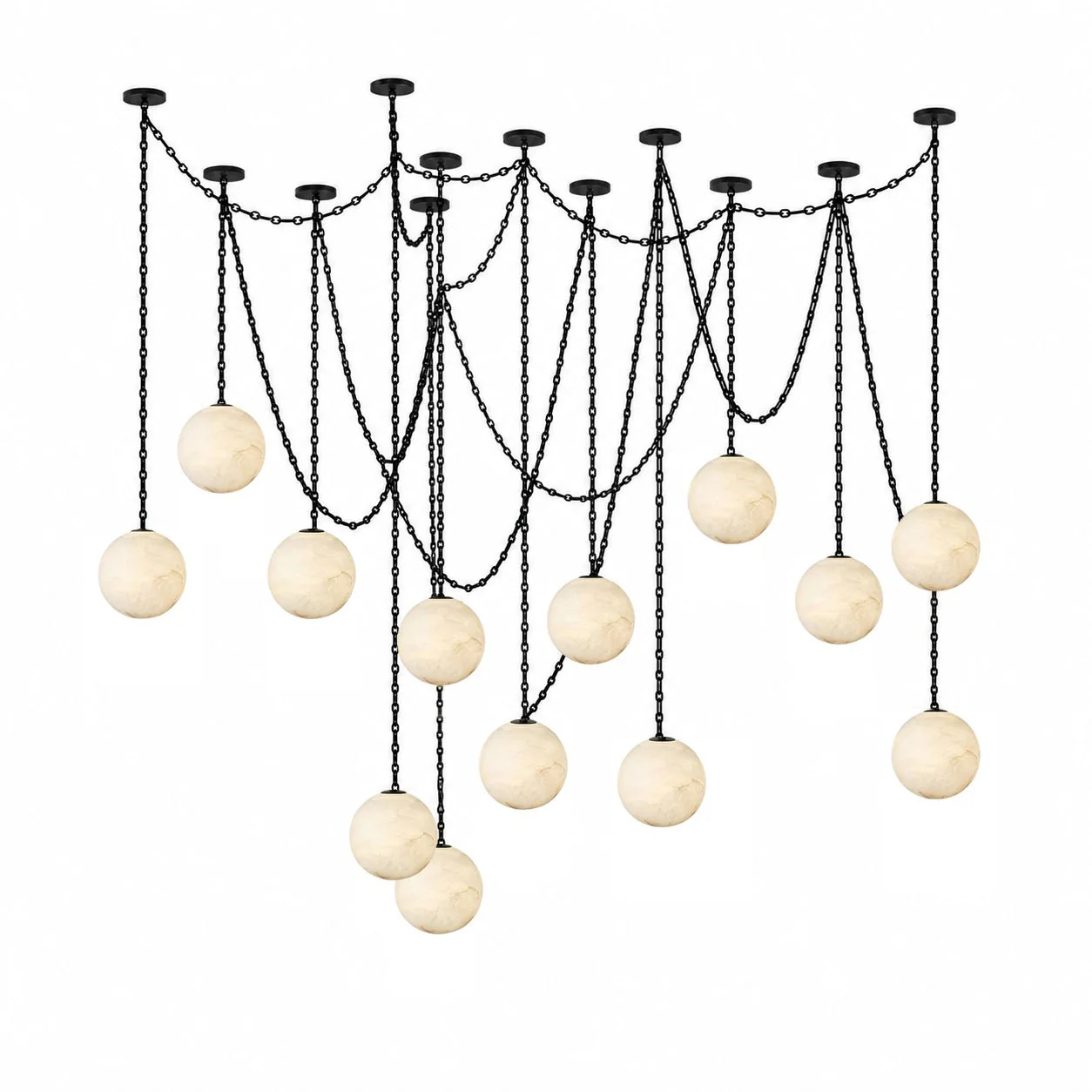 Industrial Alabaster Orb Chain Chandelier - Image 13