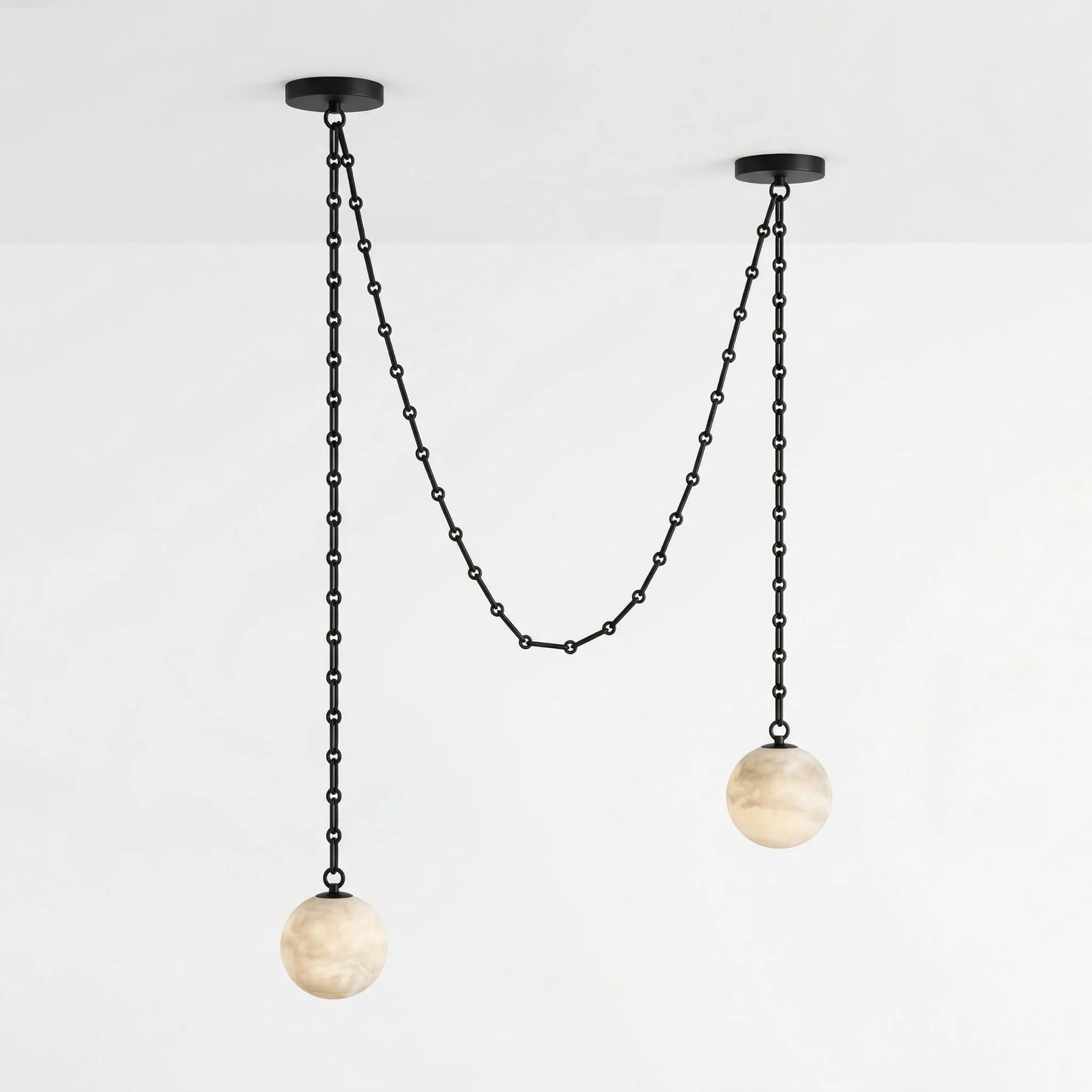 Industrial Alabaster Orb Chain Chandelier - Image 14