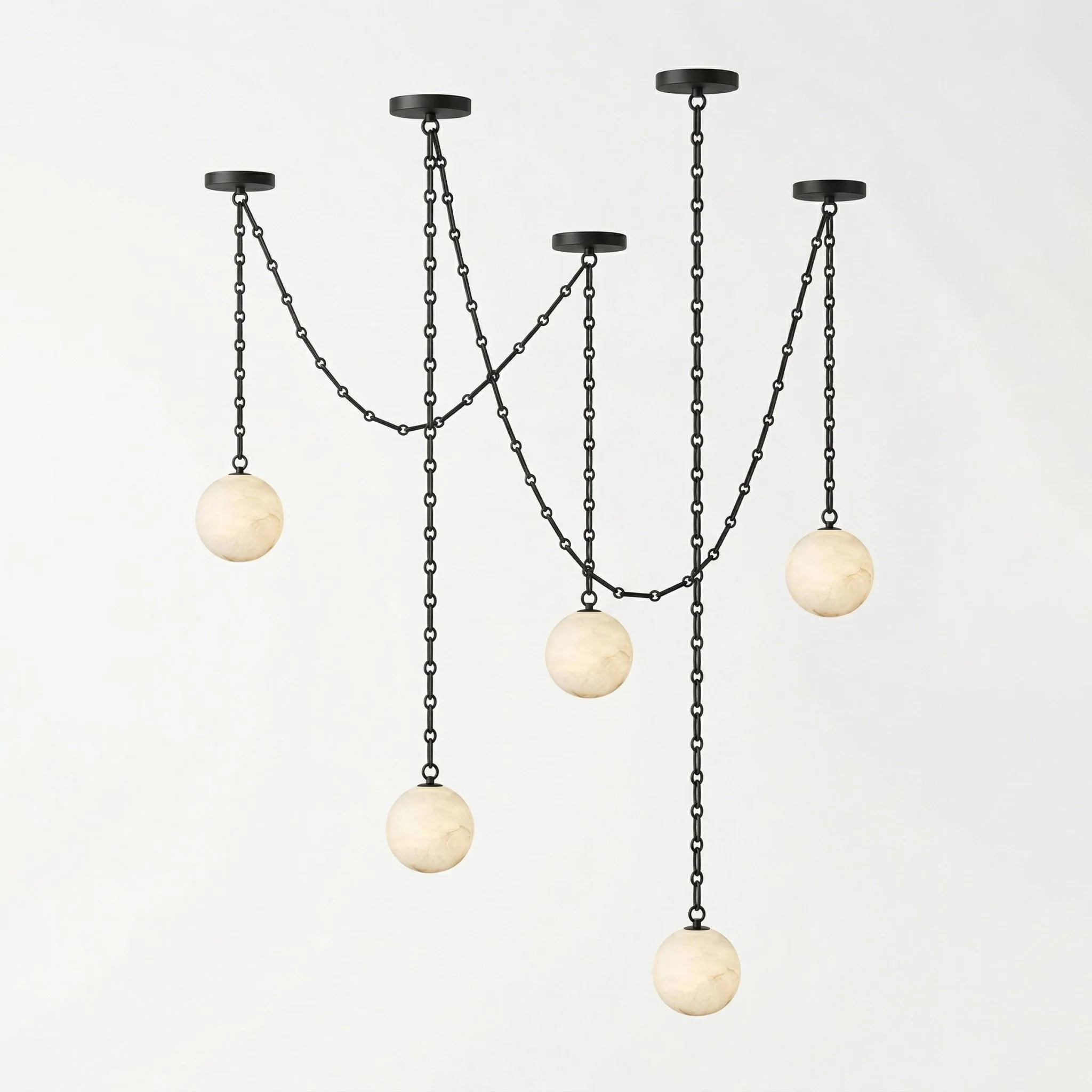 Industrial Alabaster Orb Chain Chandelier - Image 16