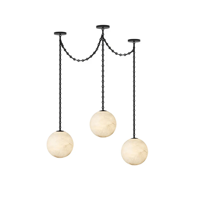 Industrial Alabaster Orb Chain Chandelier - Image 17