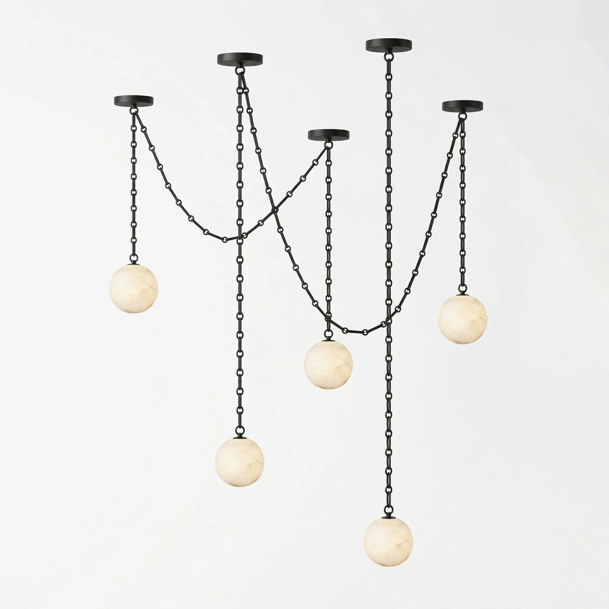 Industrial Alabaster Orb Chain Chandelier - Image 18
