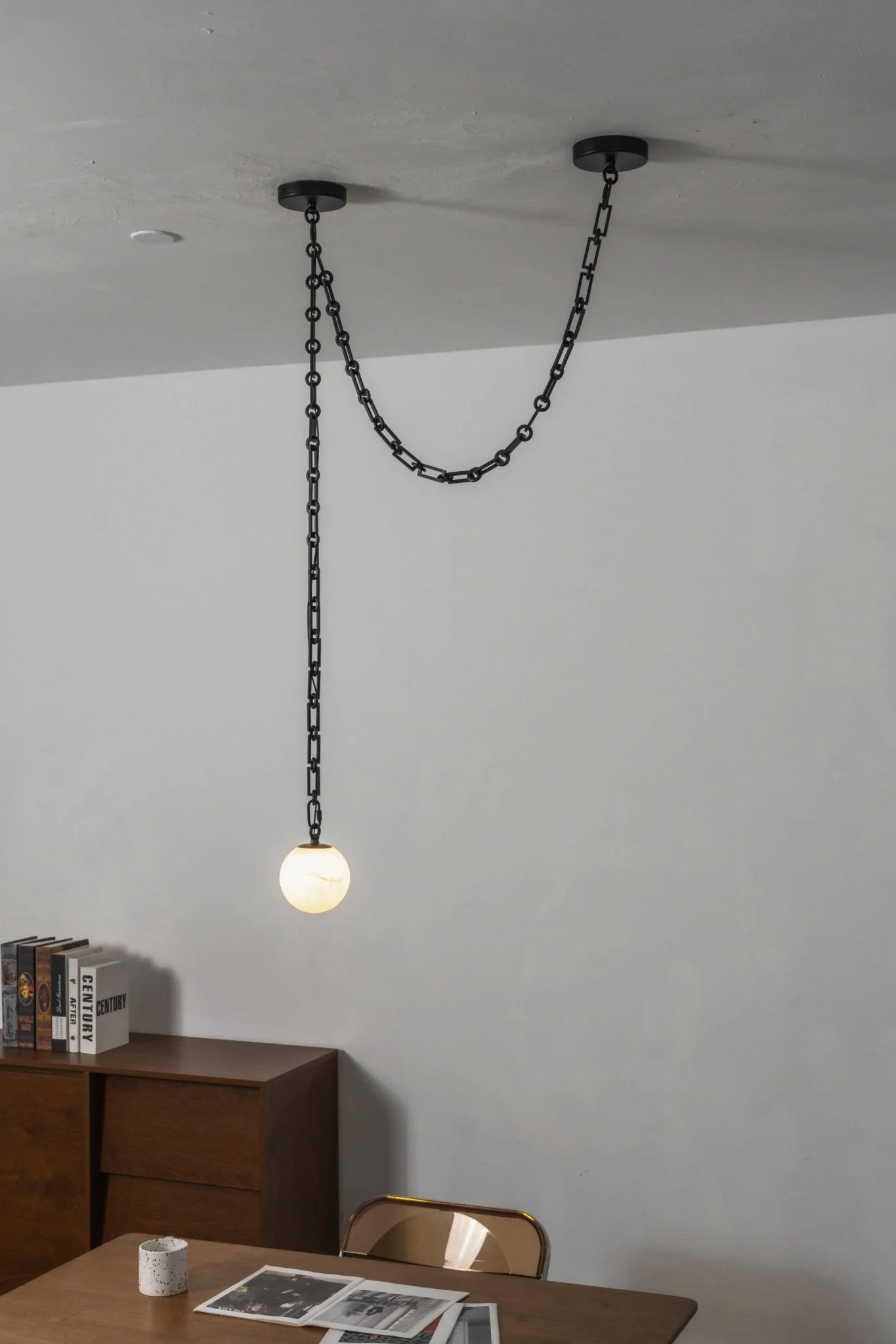 Industrial Alabaster Orb Chain Chandelier - Image 22