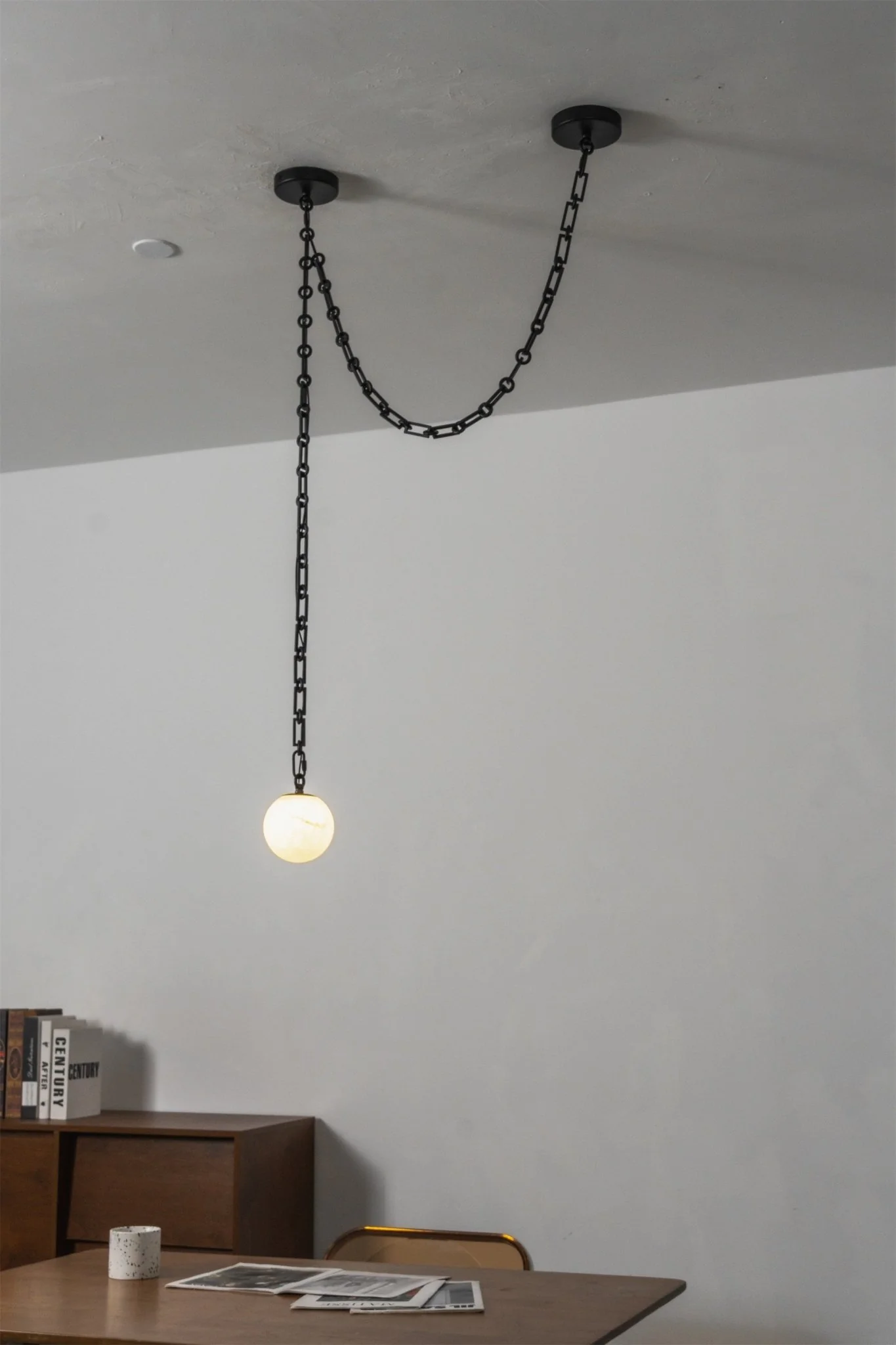 Industrial Alabaster Orb Chain Chandelier - Image 23