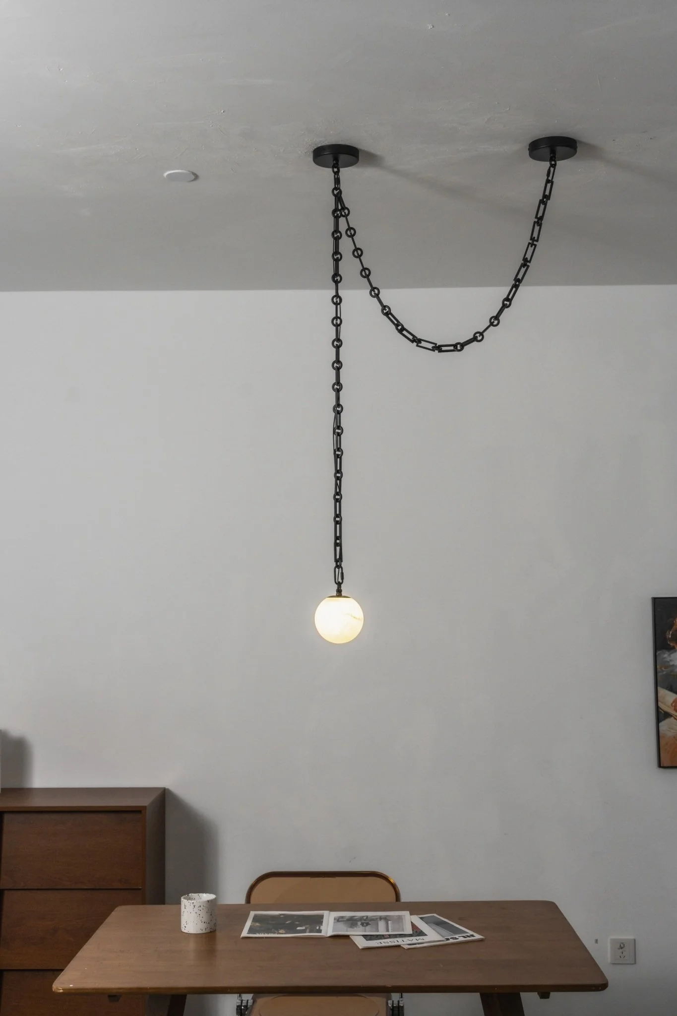Industrial Alabaster Orb Chain Chandelier - Image 24