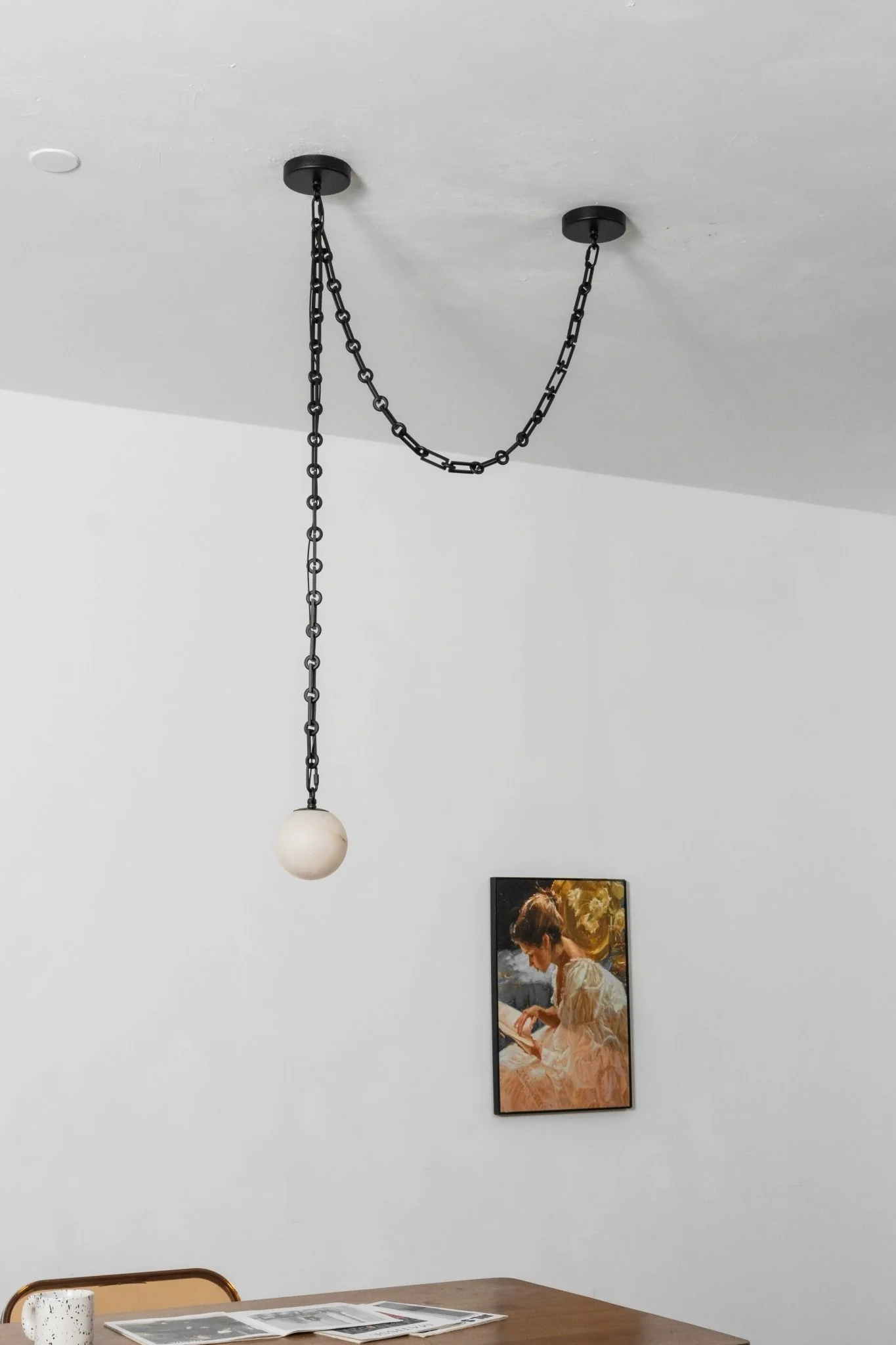 Industrial Alabaster Orb Chain Chandelier - Image 26