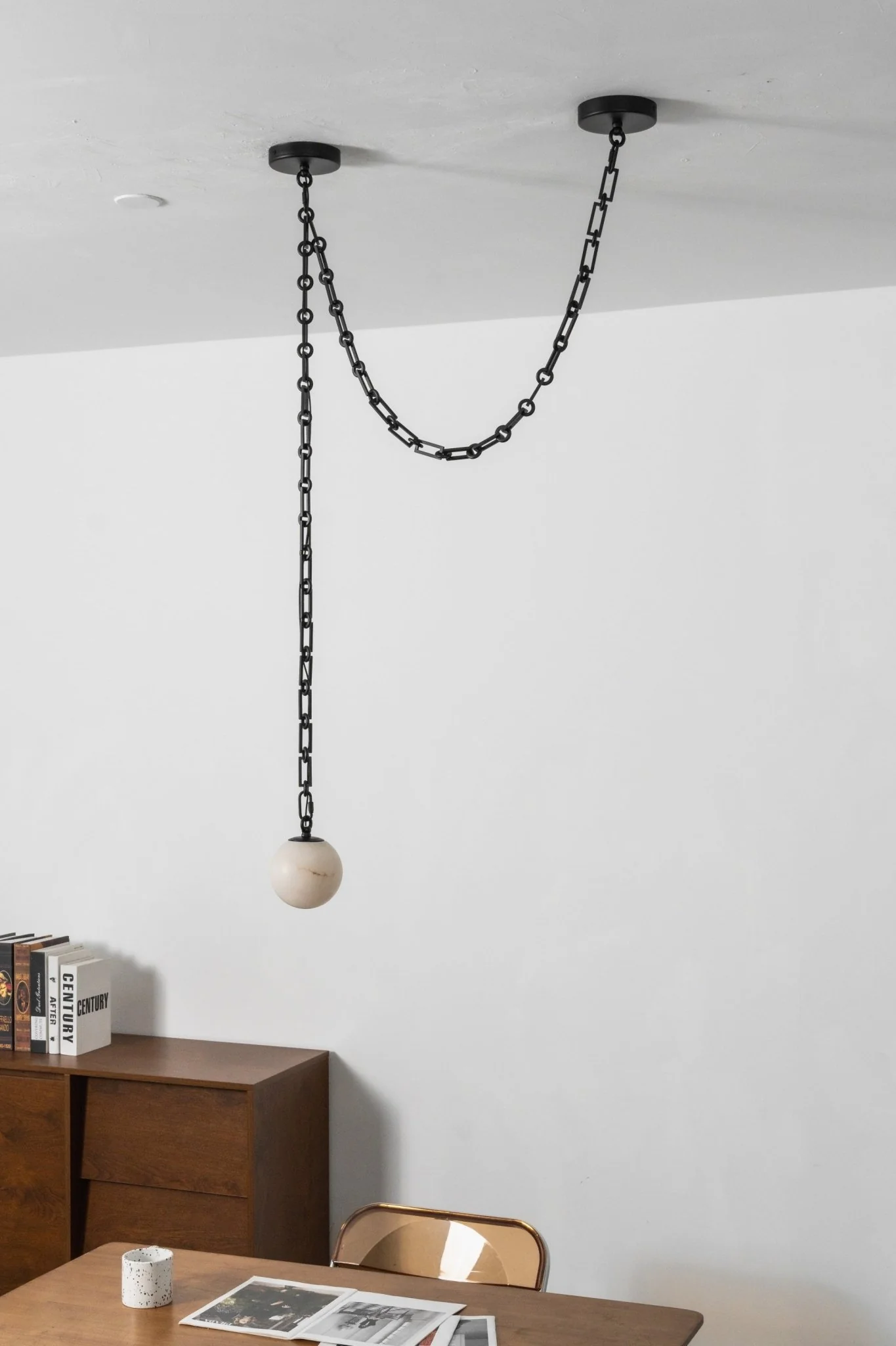 Industrial Alabaster Orb Chain Chandelier - Image 28