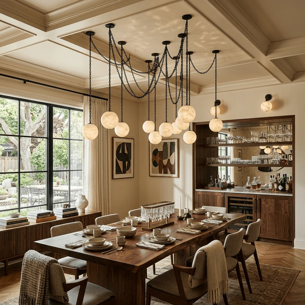 Industrial Alabaster Orb Chain Chandelier - Image 3