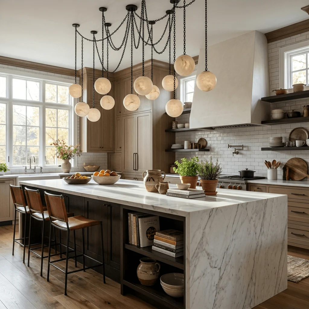 Industrial Alabaster Orb Chain Chandelier - Image 4