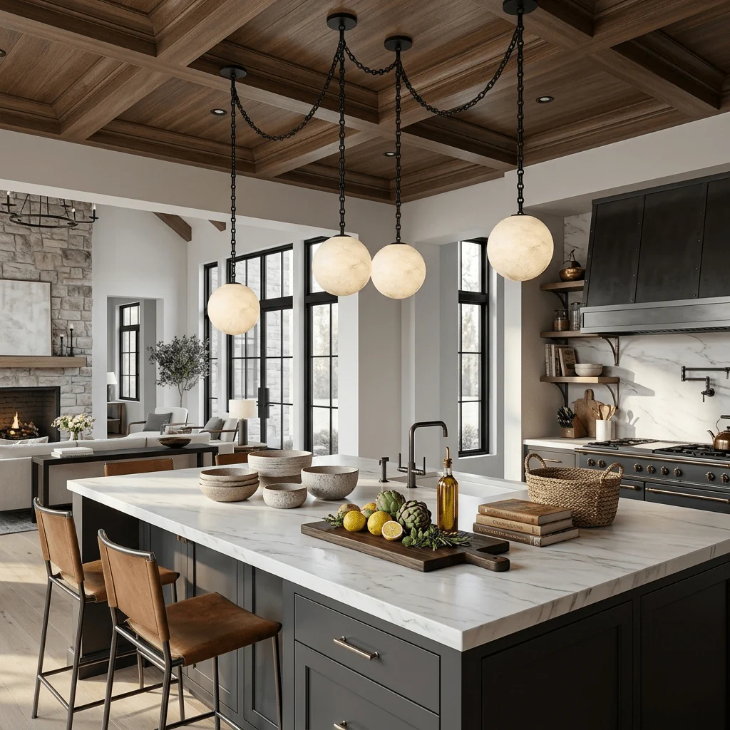 Industrial Alabaster Orb Chain Chandelier - Image 5