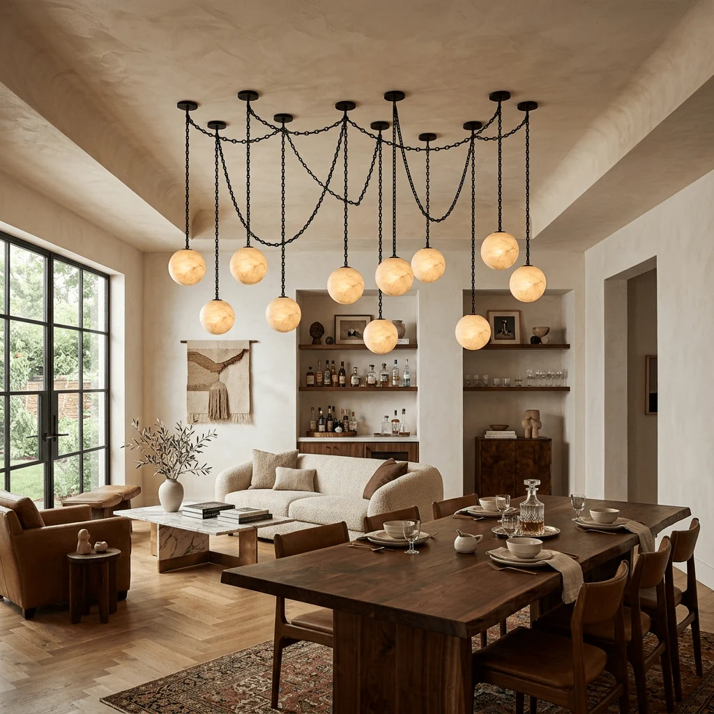 Industrial Alabaster Orb Chain Chandelier - Image 6