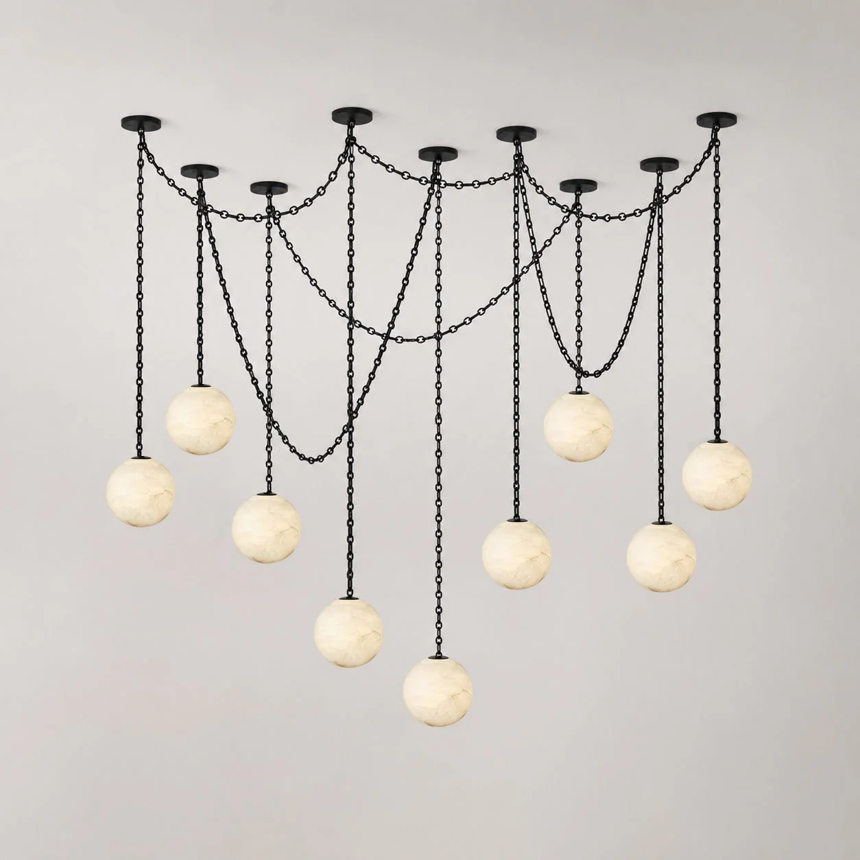 Industrial Alabaster Orb Chain Chandelier - Image 9