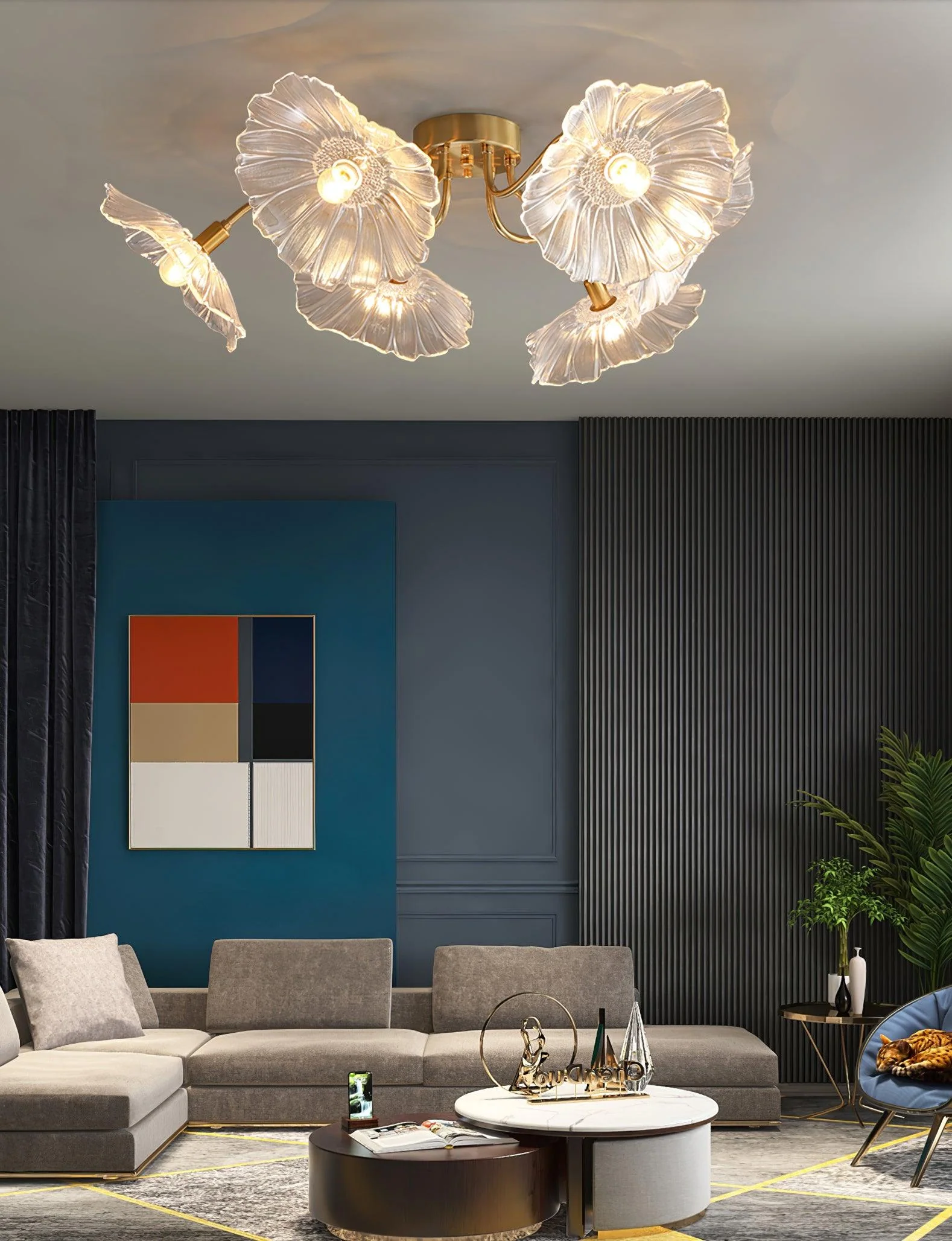 Lotus Leaf Glass Ceiling Lamp - Image 41