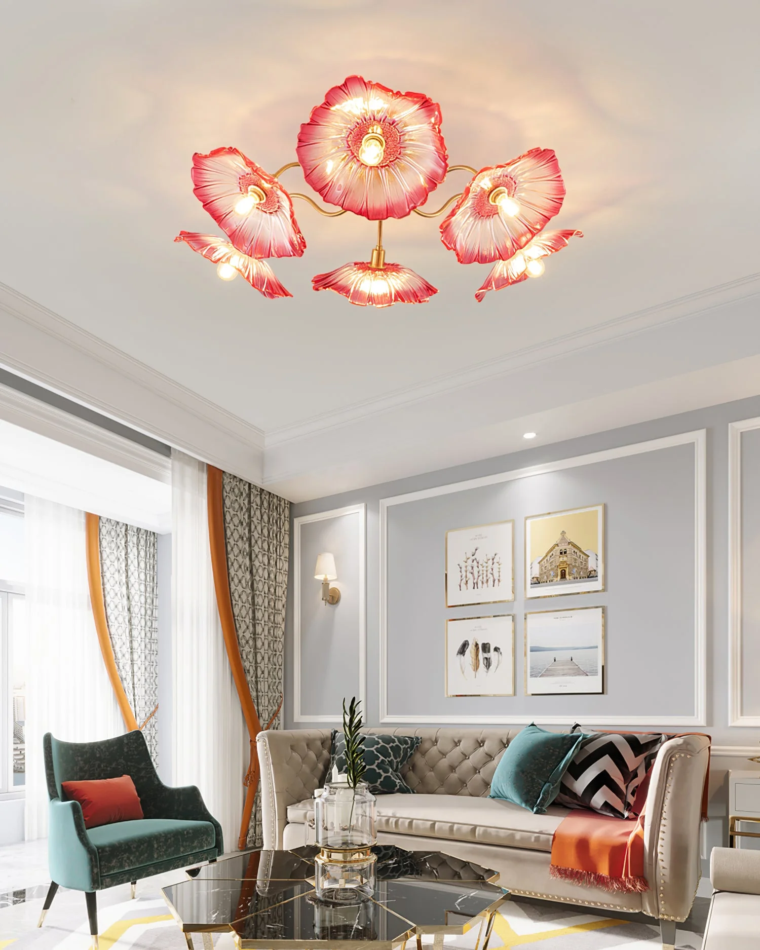 Lotus Leaf Glass Ceiling Lamp - Image 68