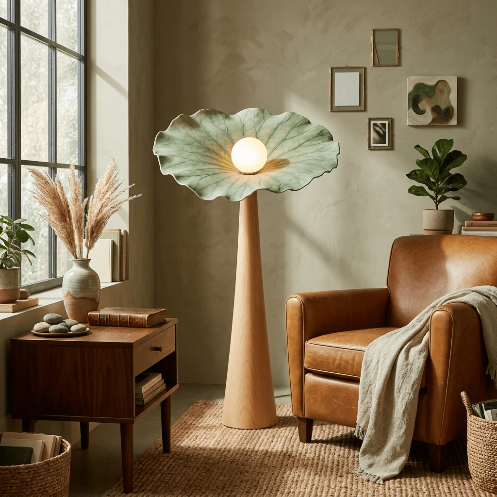 Lotus Veil Woodgrain Floor Lamp - Image 3