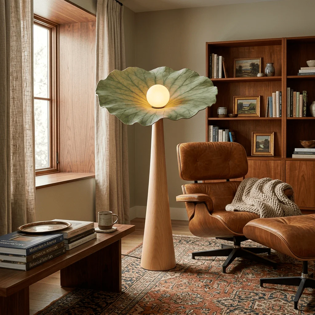 Lotus Veil Woodgrain Floor Lamp - Image 4