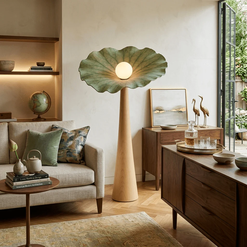 Lotus Veil Woodgrain Floor Lamp - Image 5