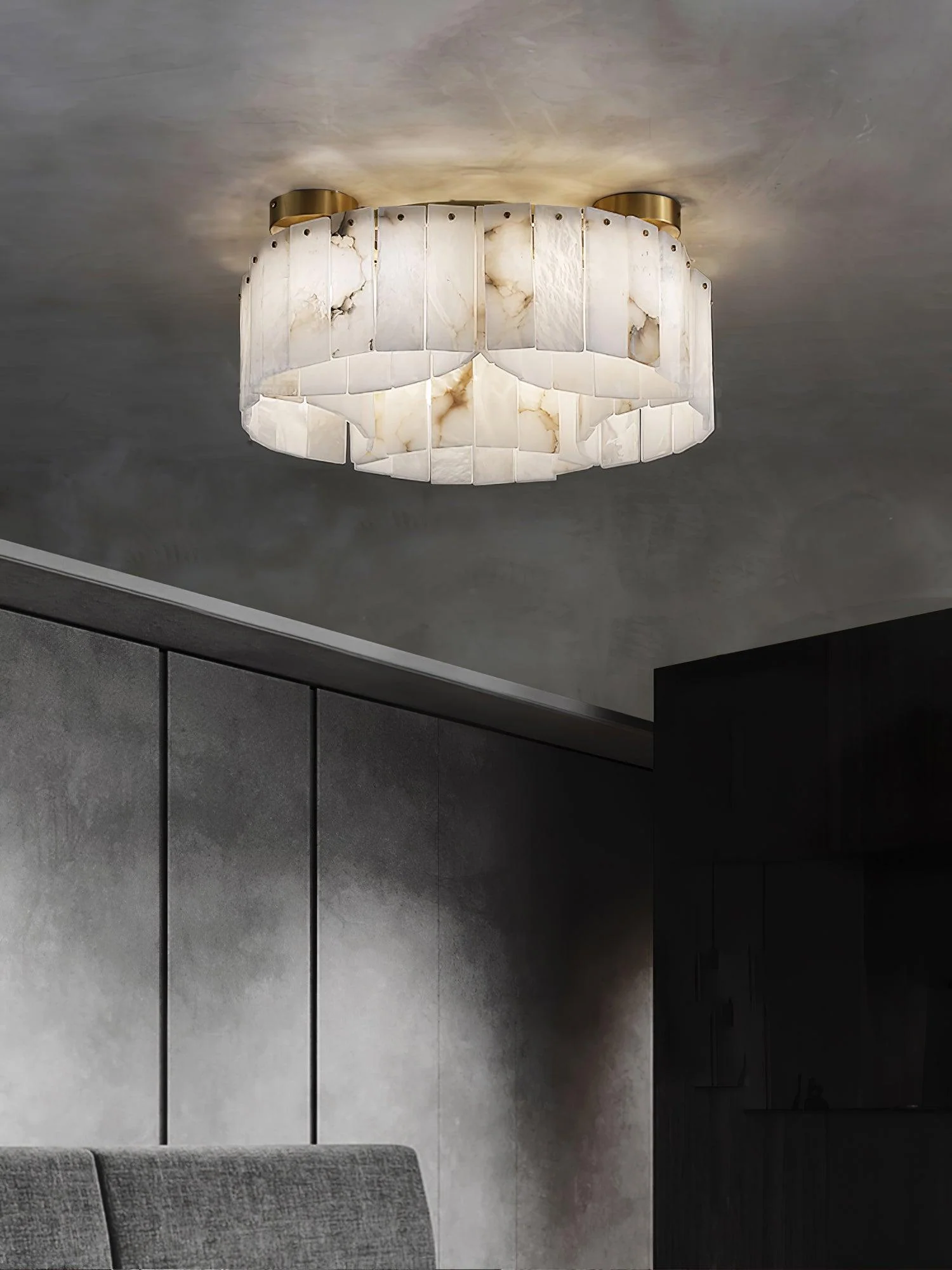 Luxe Alabaster Brass Ceiling Lamp - Image 6