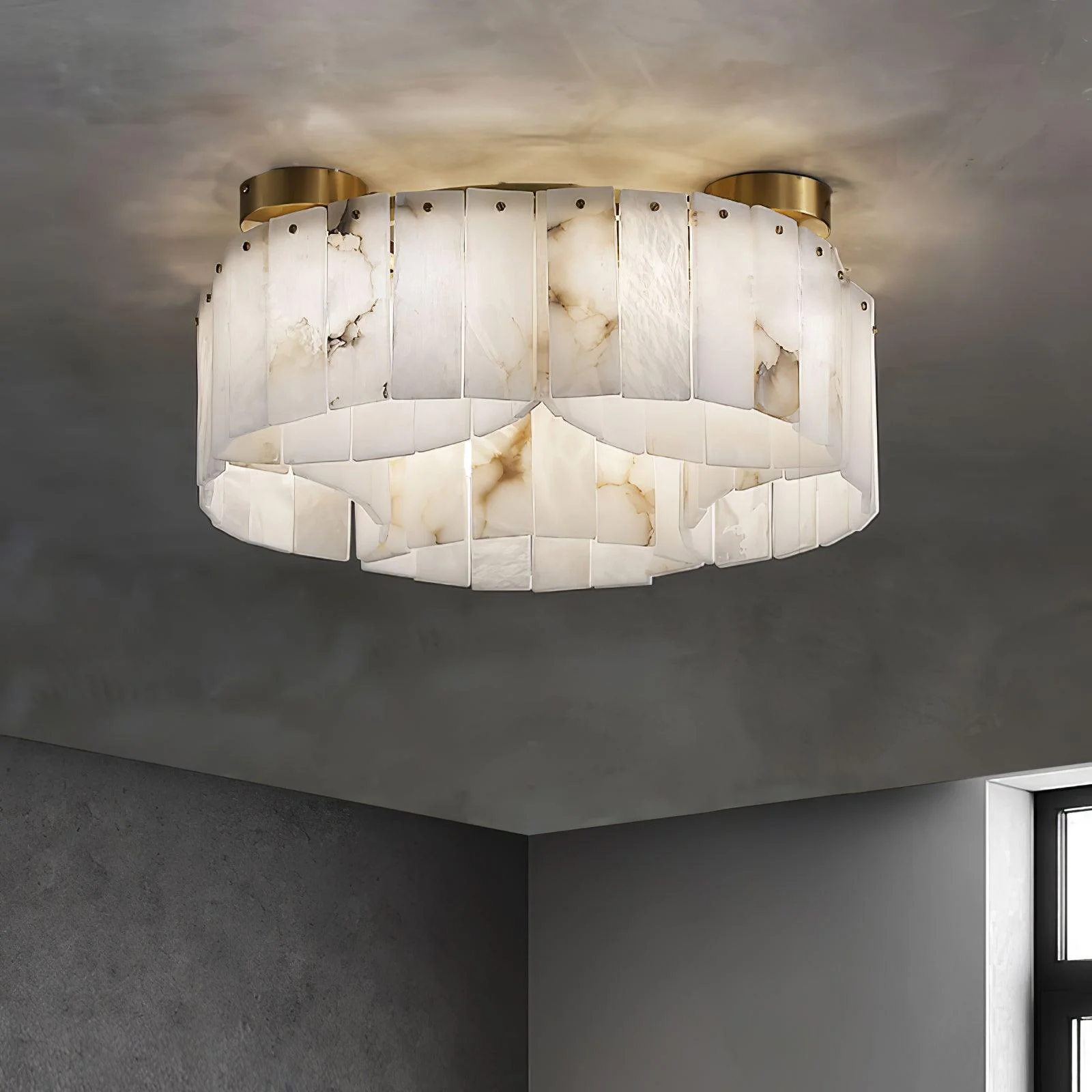 Luxe Alabaster Brass Ceiling Lamp - Image 8