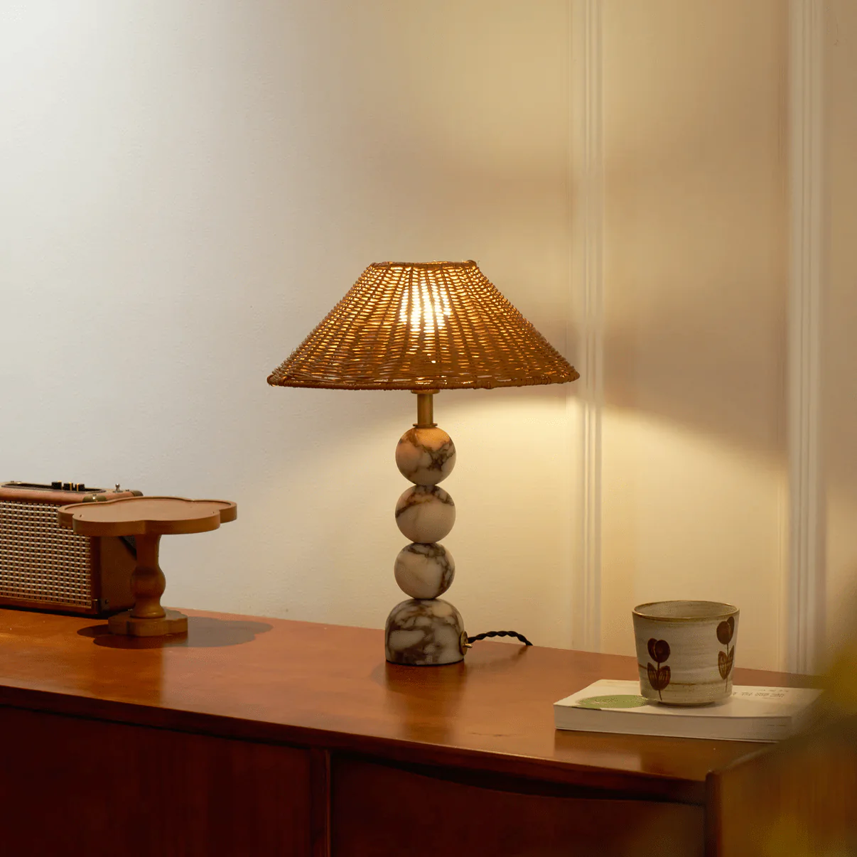 Marble Orb Rattan Table Lamp - Image 4