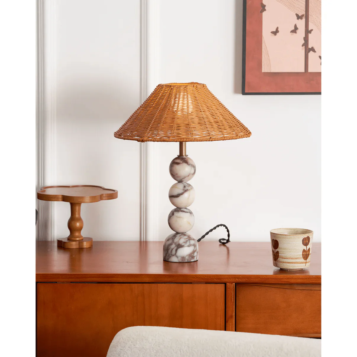 Marble Orb Rattan Table Lamp - Image 6