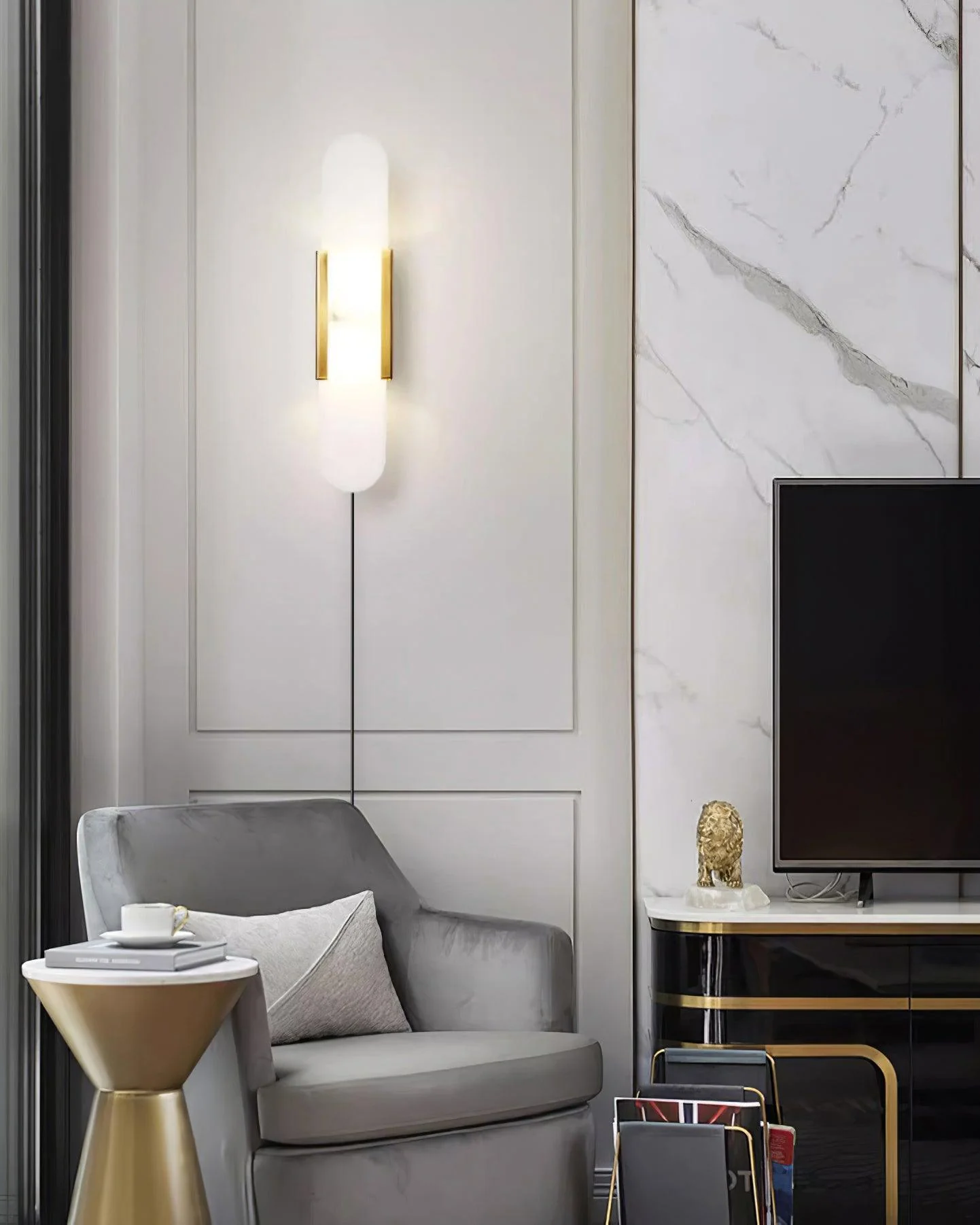 Melange Elongated Alabaster Plug-in Sconce - Image 14