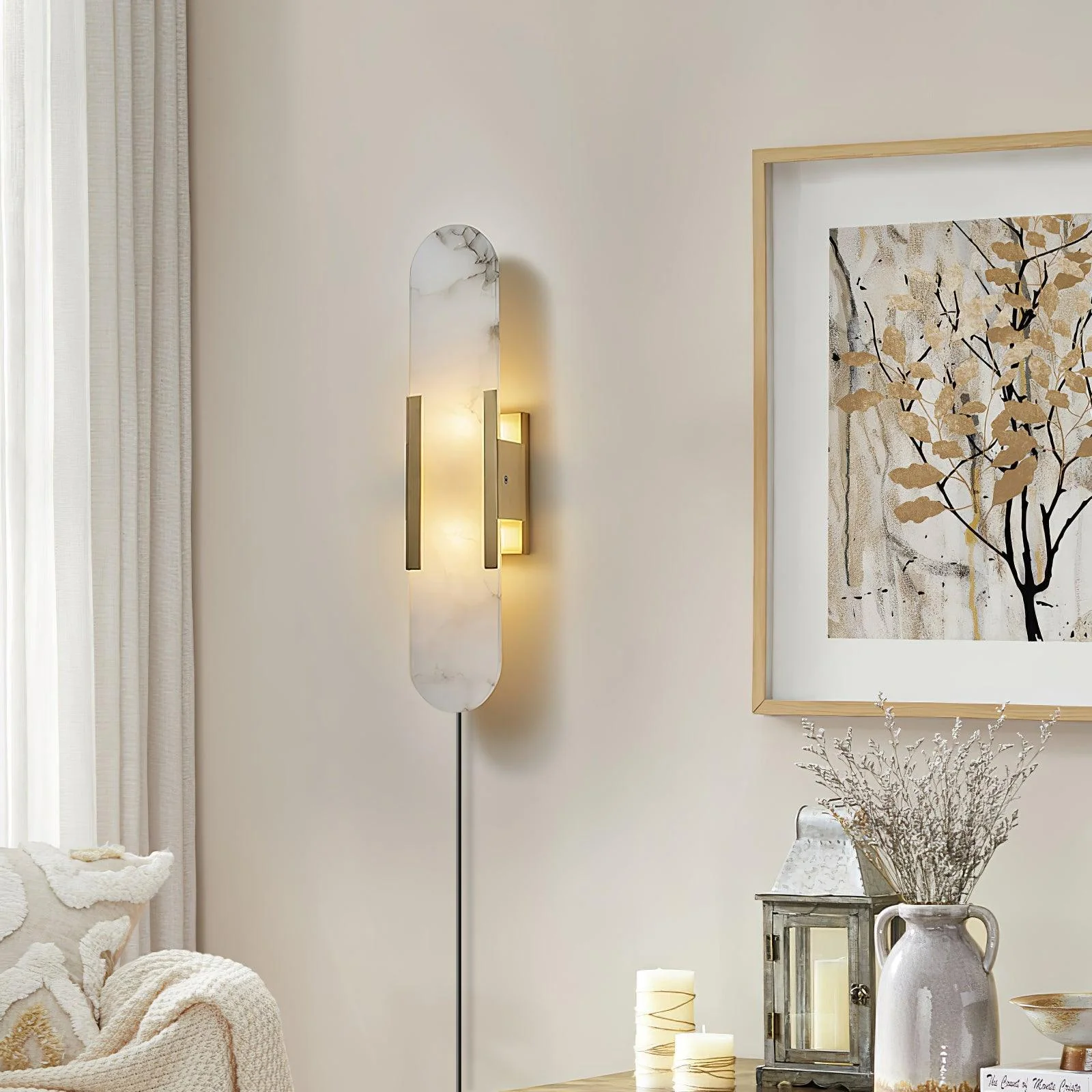 Melange Elongated Alabaster Plug-in Sconce - Image 2