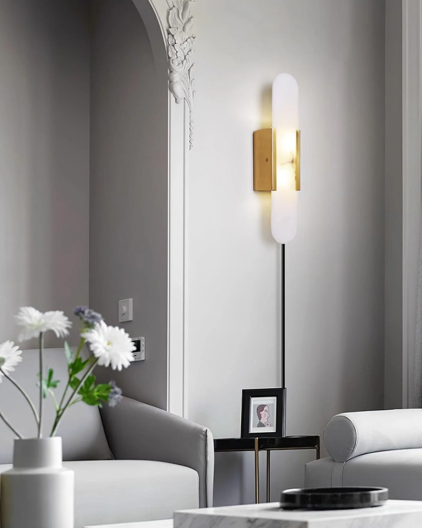 Melange Elongated Alabaster Plug-in Sconce - Image 29